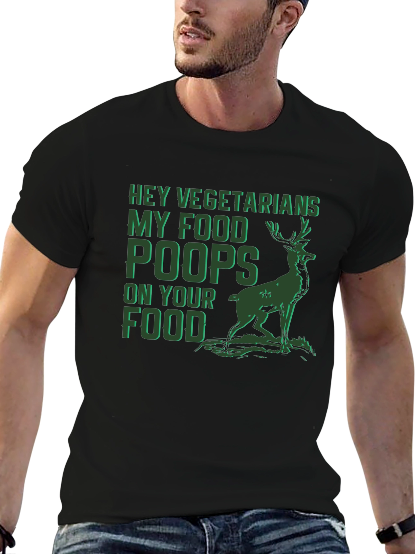 Black Hey Vegetarians Deer Graphic T-Shirt view 6