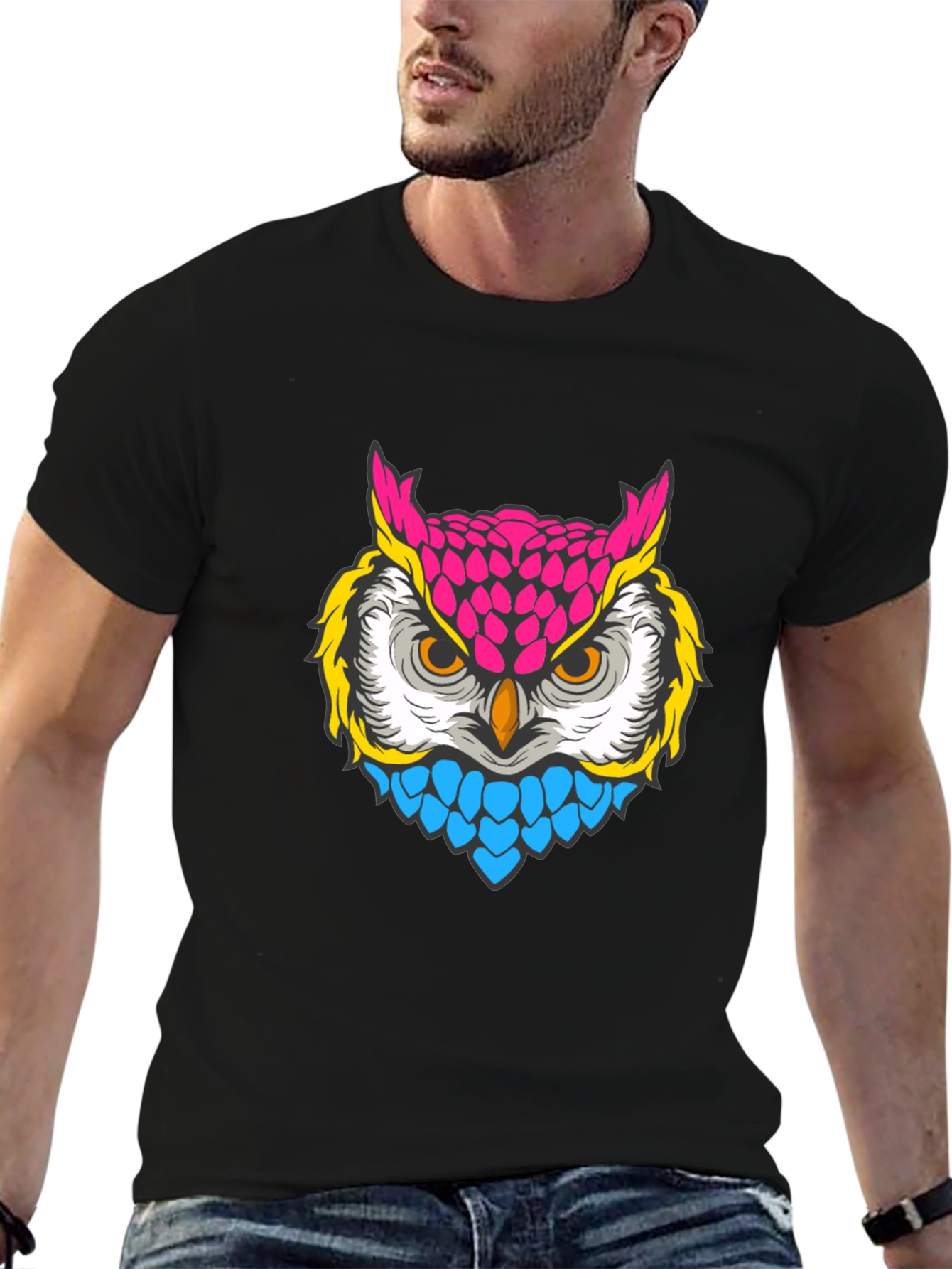 Black Neon Owl Graphic T-Shirt - Bold & Stylish view 6