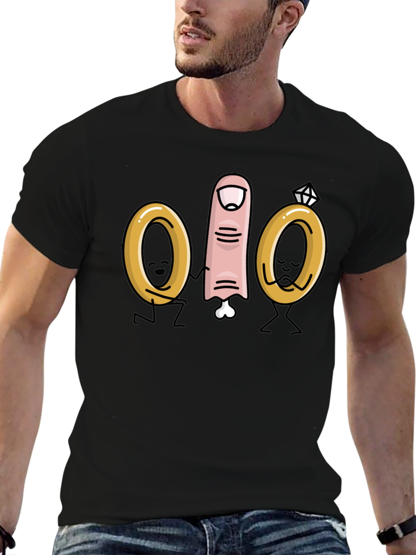 Black Funny Wedding Finger T-Shirt view 6