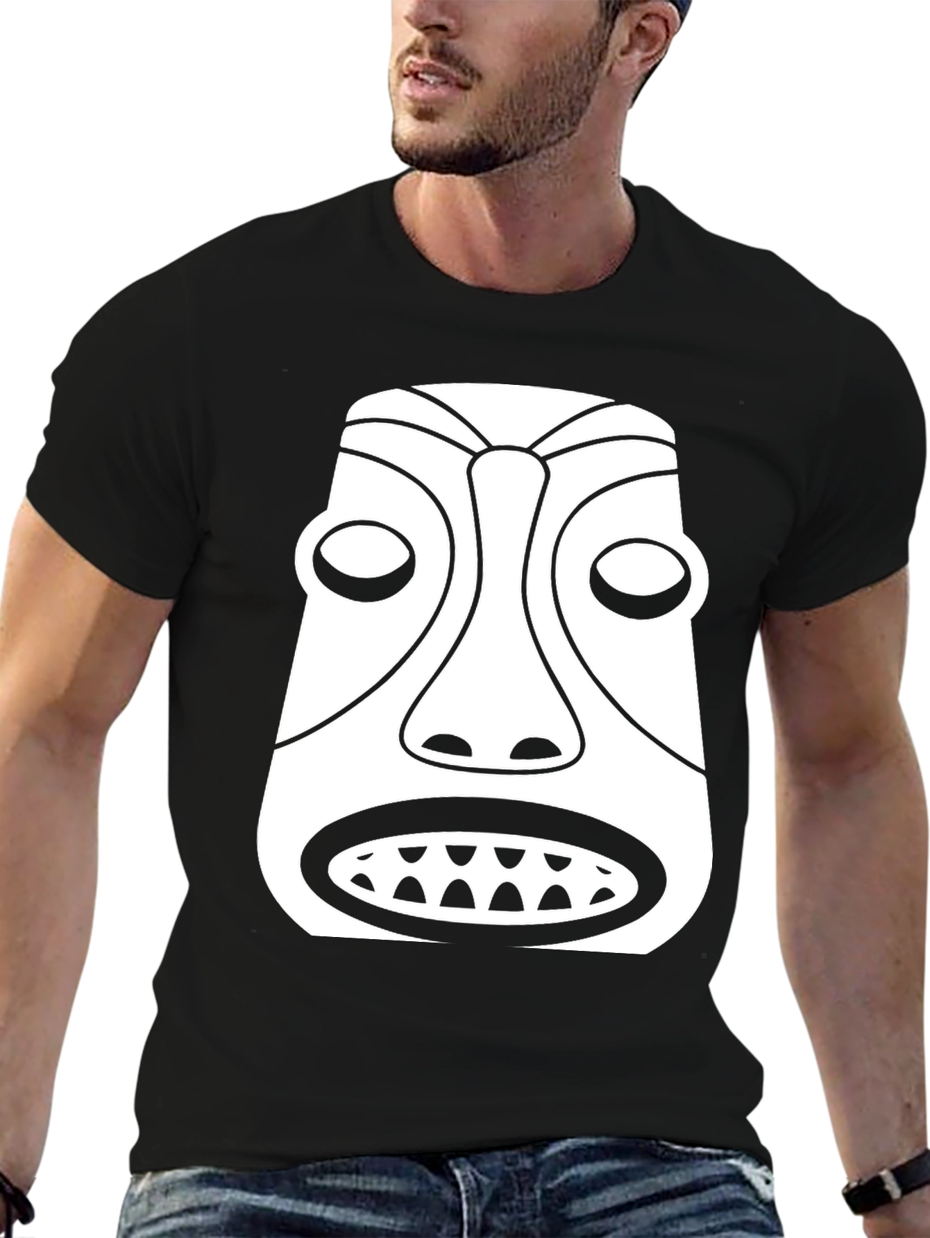 Black Tribal Mask Graphic Tee - Unique Design view 6