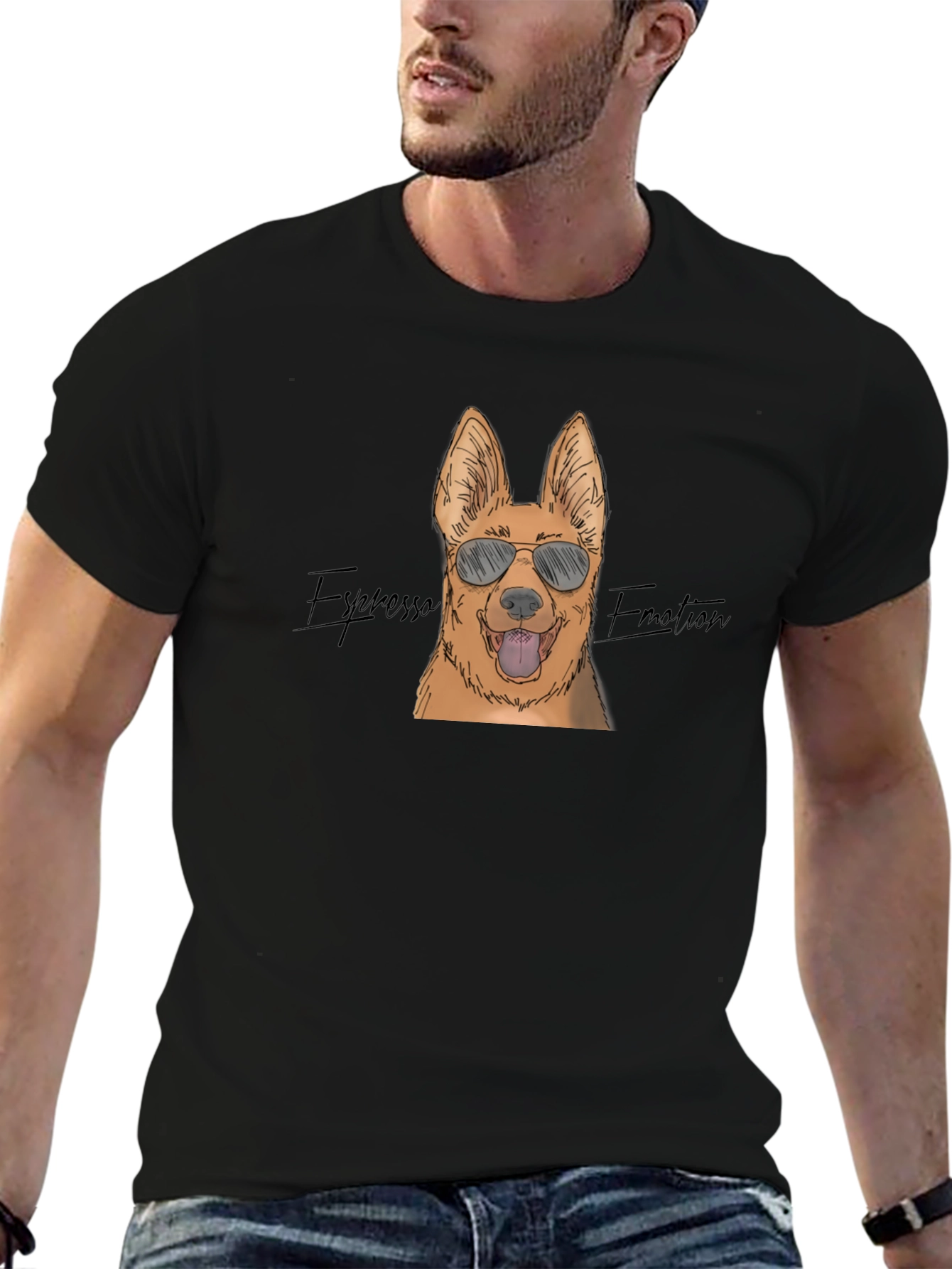 Black Cool Dog T-Shirt - Espresso Emotion Graphic Tee view 6