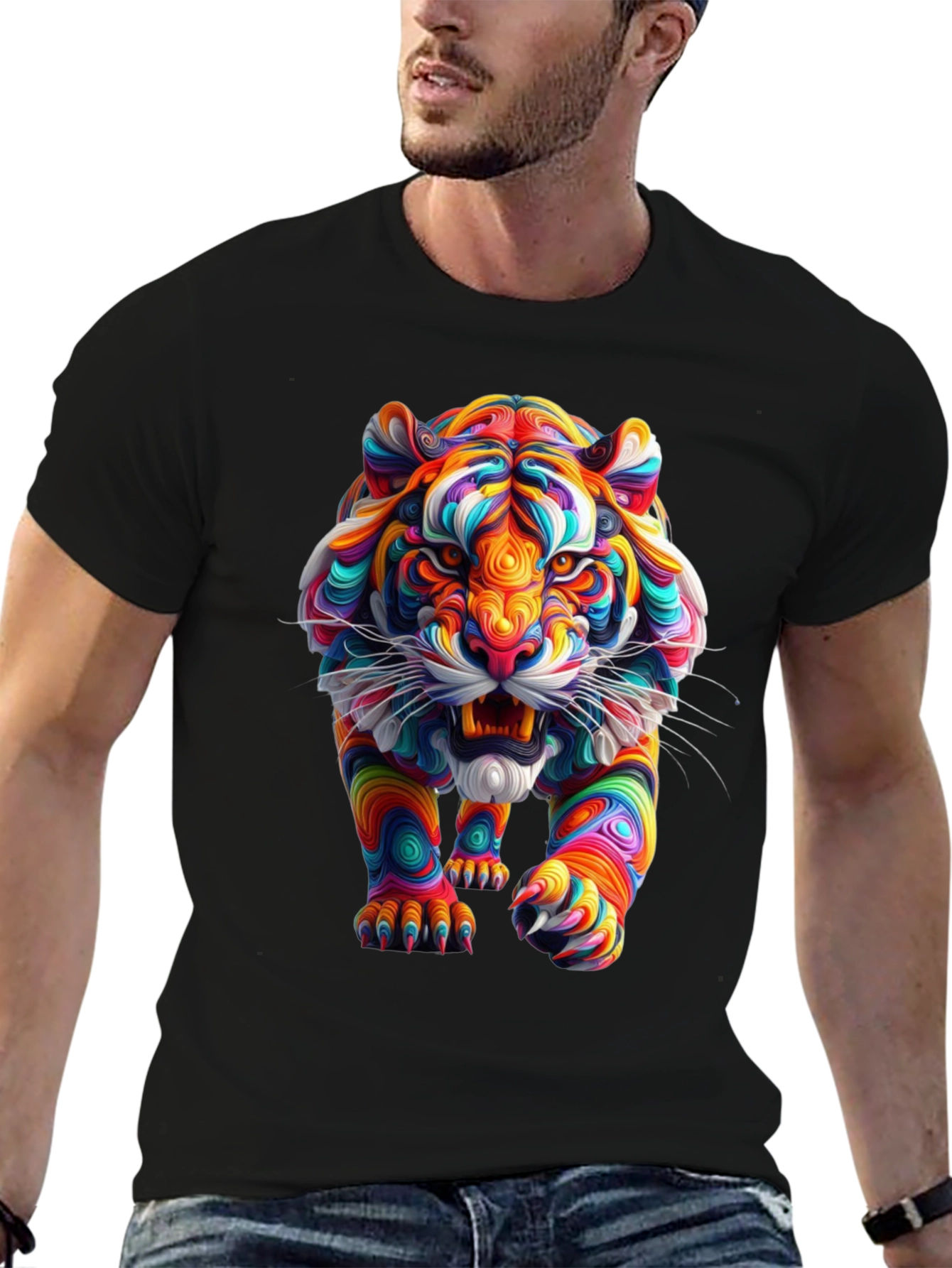 Black Vibrant Tiger Graphic Tee - Bold Style view 6