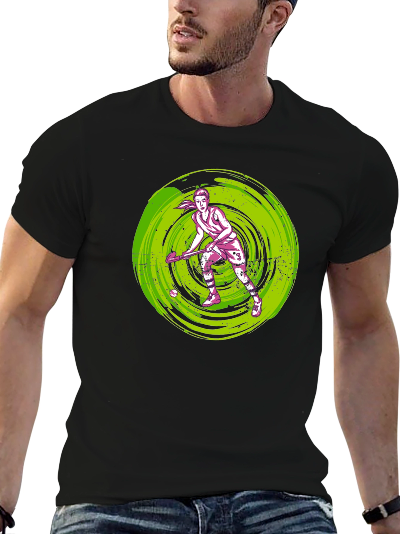 Black Field Hockey Player Graphic T-Shirt view 6
