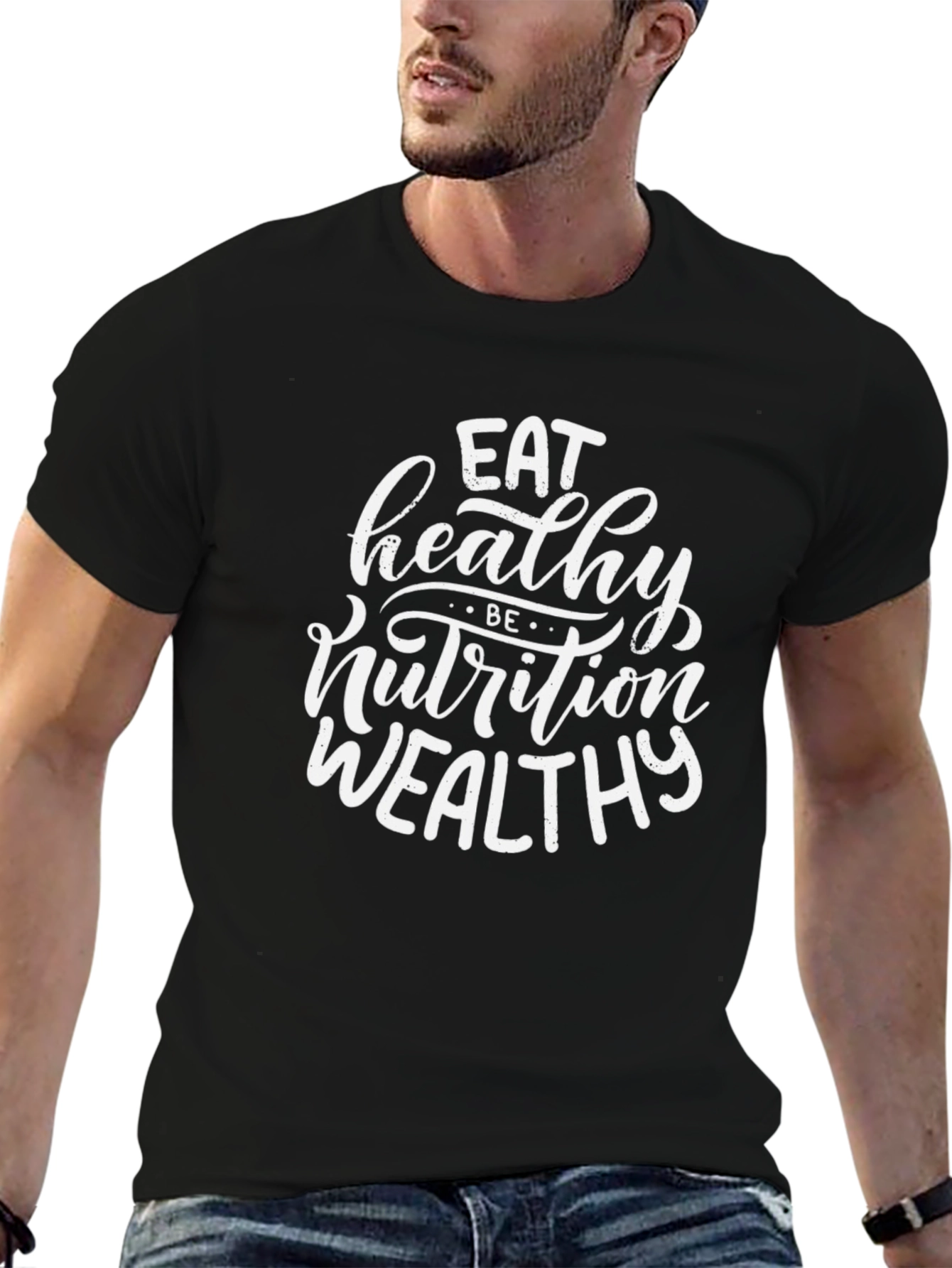 Black Eat Healthy Black Graphic Tee view 6
