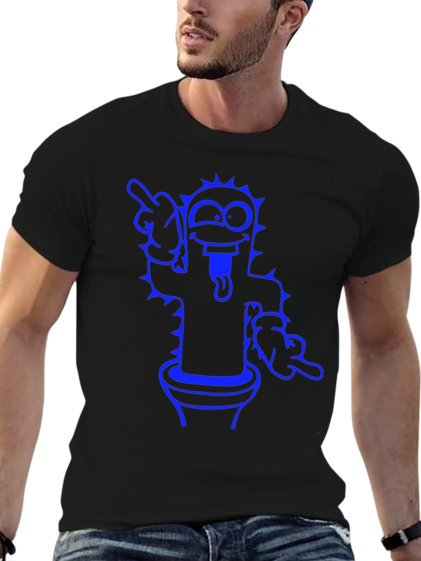Black Cactus Cartoon Graphic T-Shirt - Black view 6