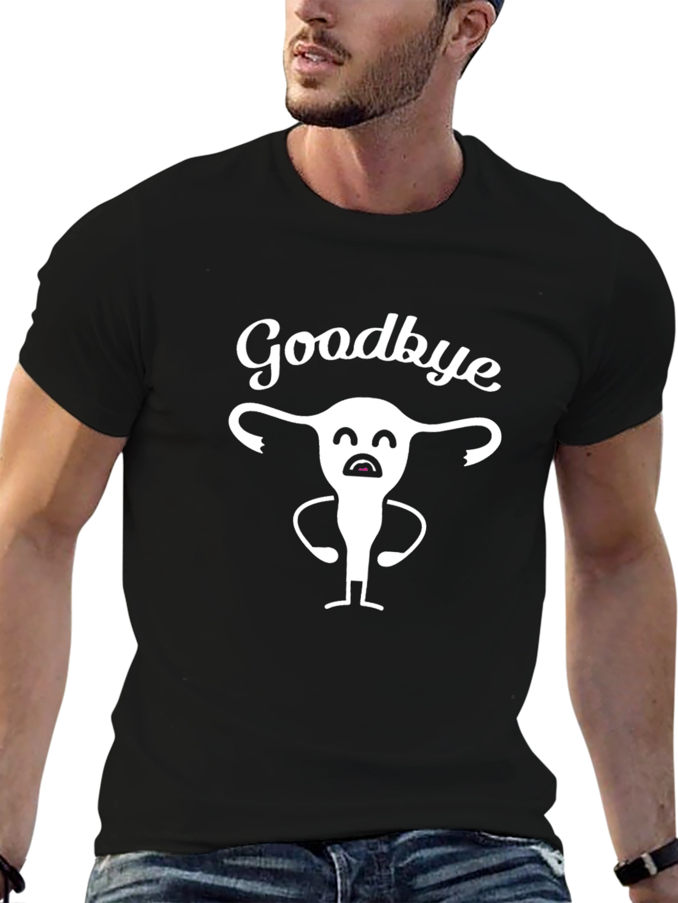 Black Goodbye Uterus T-Shirt - Black Humor Tee view 6