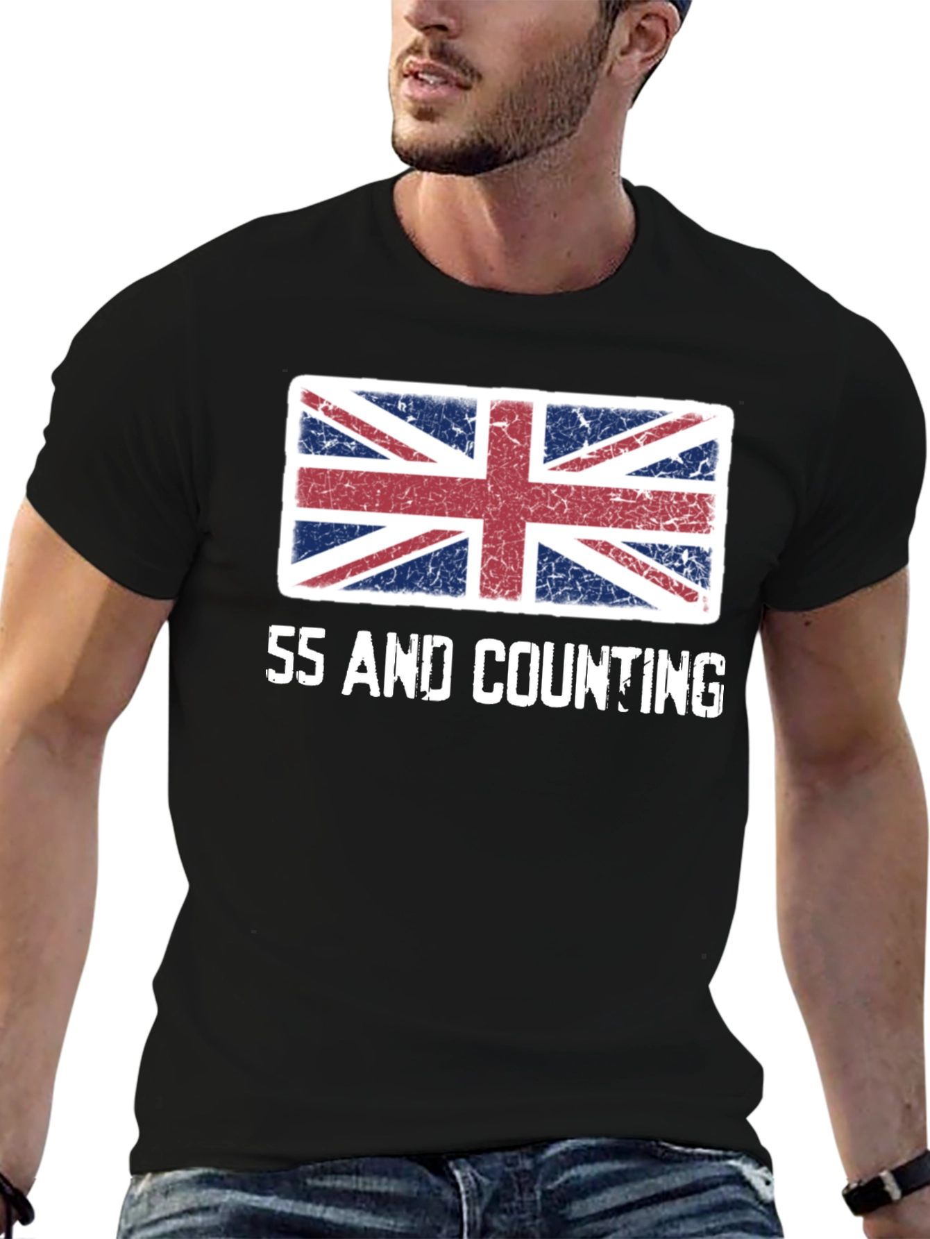 Black Union Jack Flag 55 and Counting Graphic T-Shirt view 6