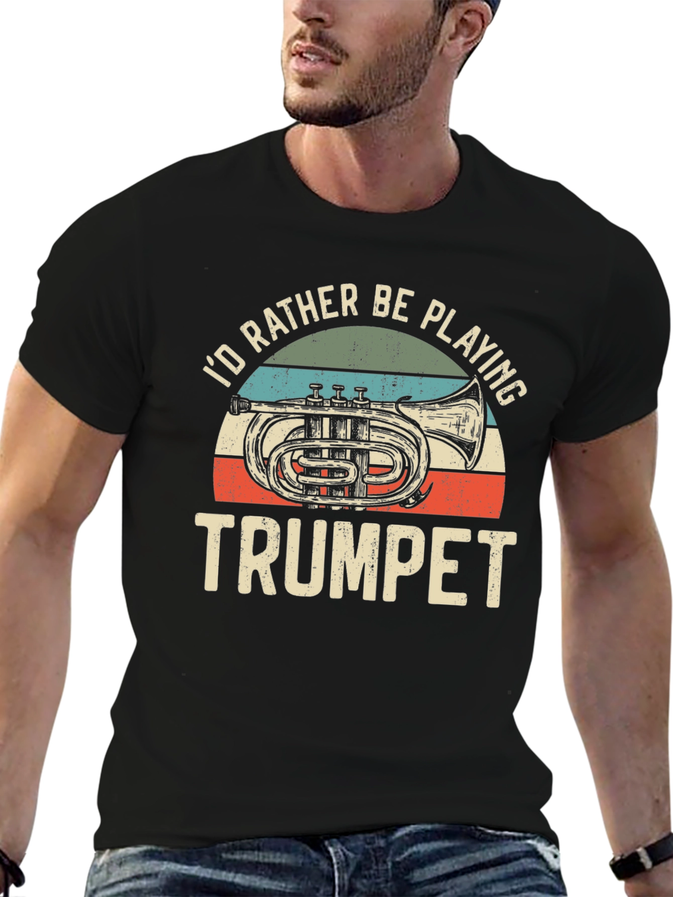 Black I'd Rather Be Playing Trumpet T-Shirt view 6