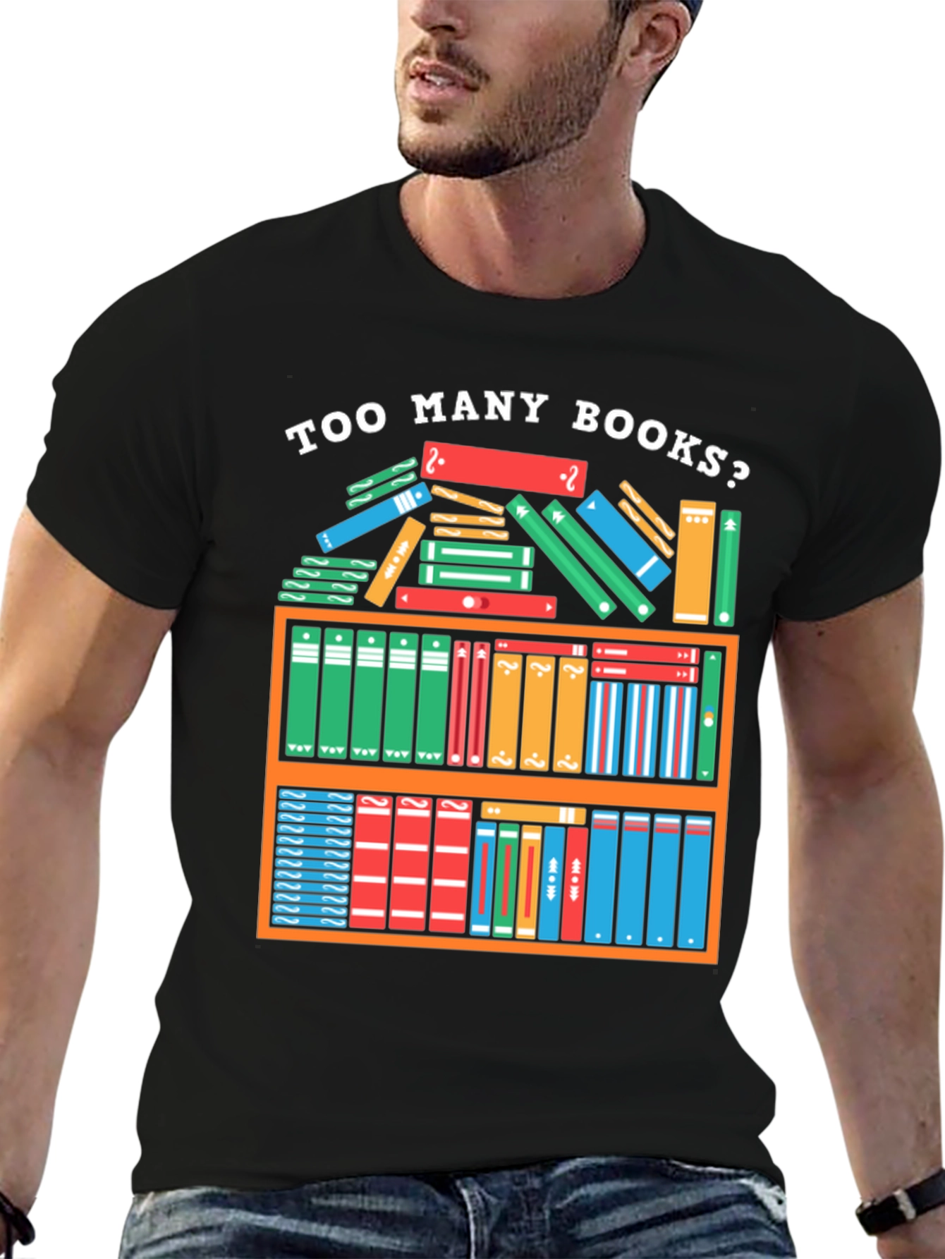Black Too Many Books T-Shirt - Reader Gift view 6
