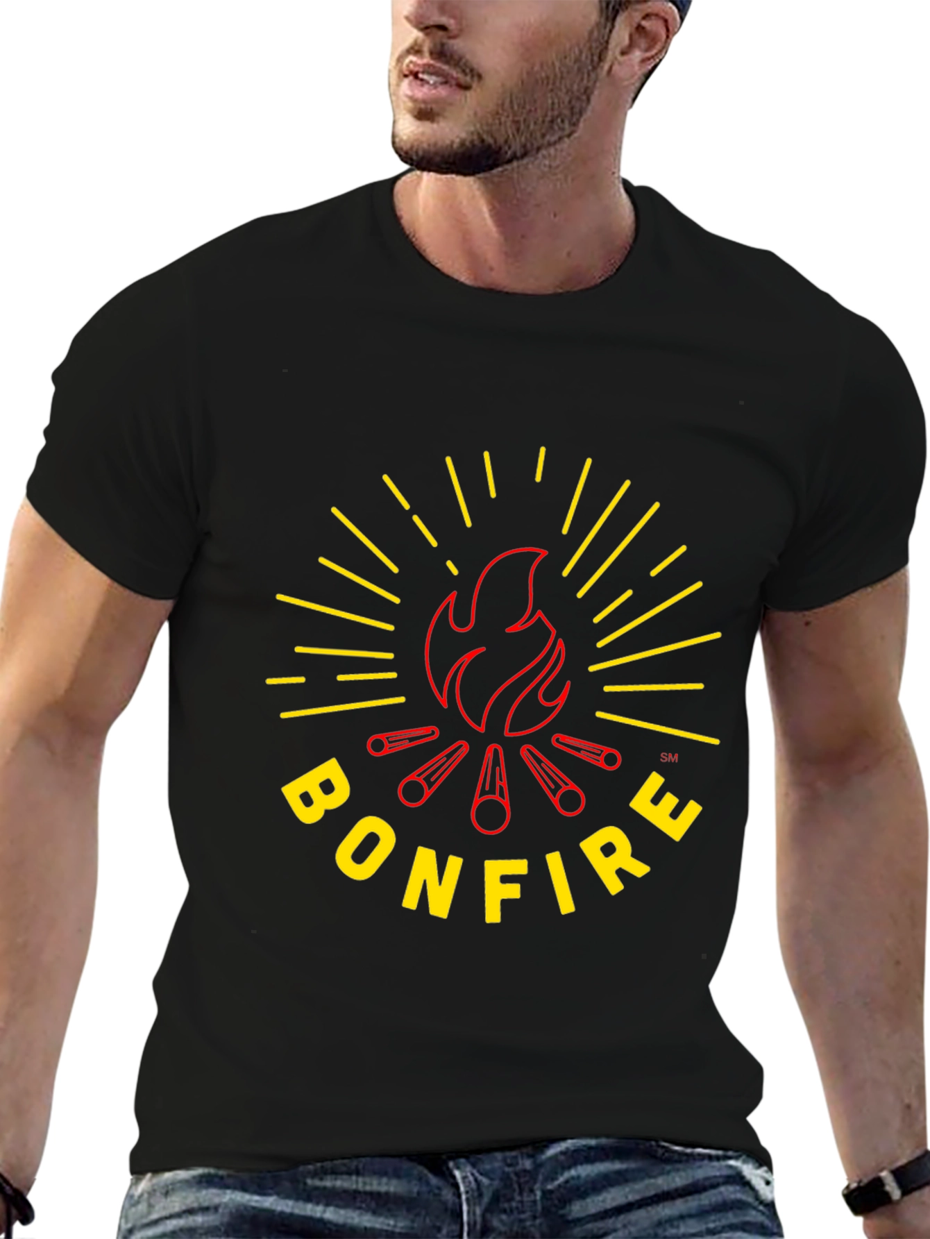 Black Bonfire Graphic Tee - Black Cotton T-Shirt view 6