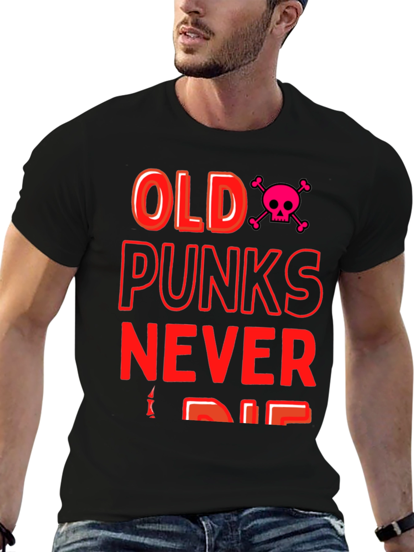 Black Old Punks Never Die Graphic Tee view 6