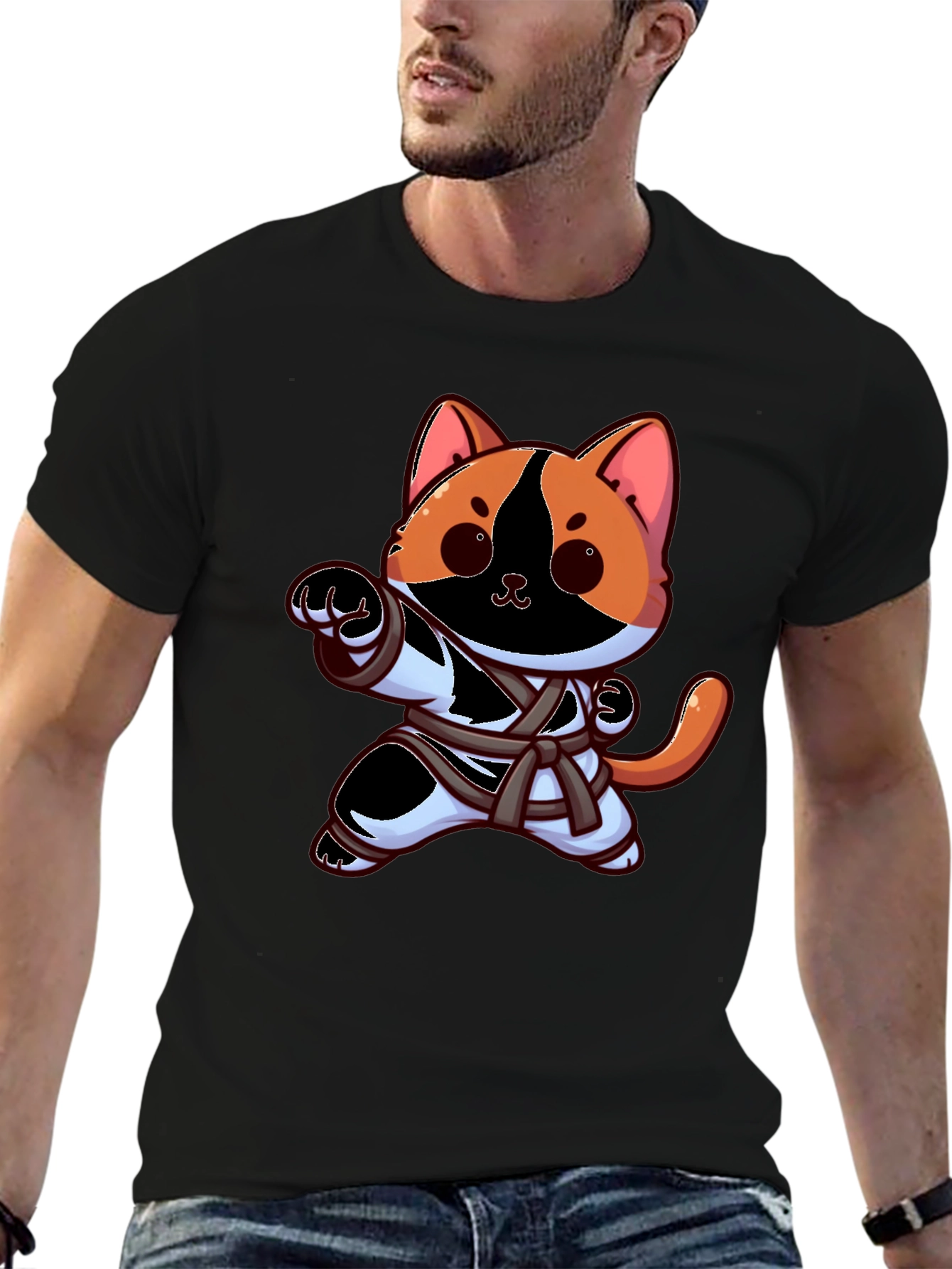 Black Karate Cat T-Shirt - Funny Martial Arts Kitten Tee view 6