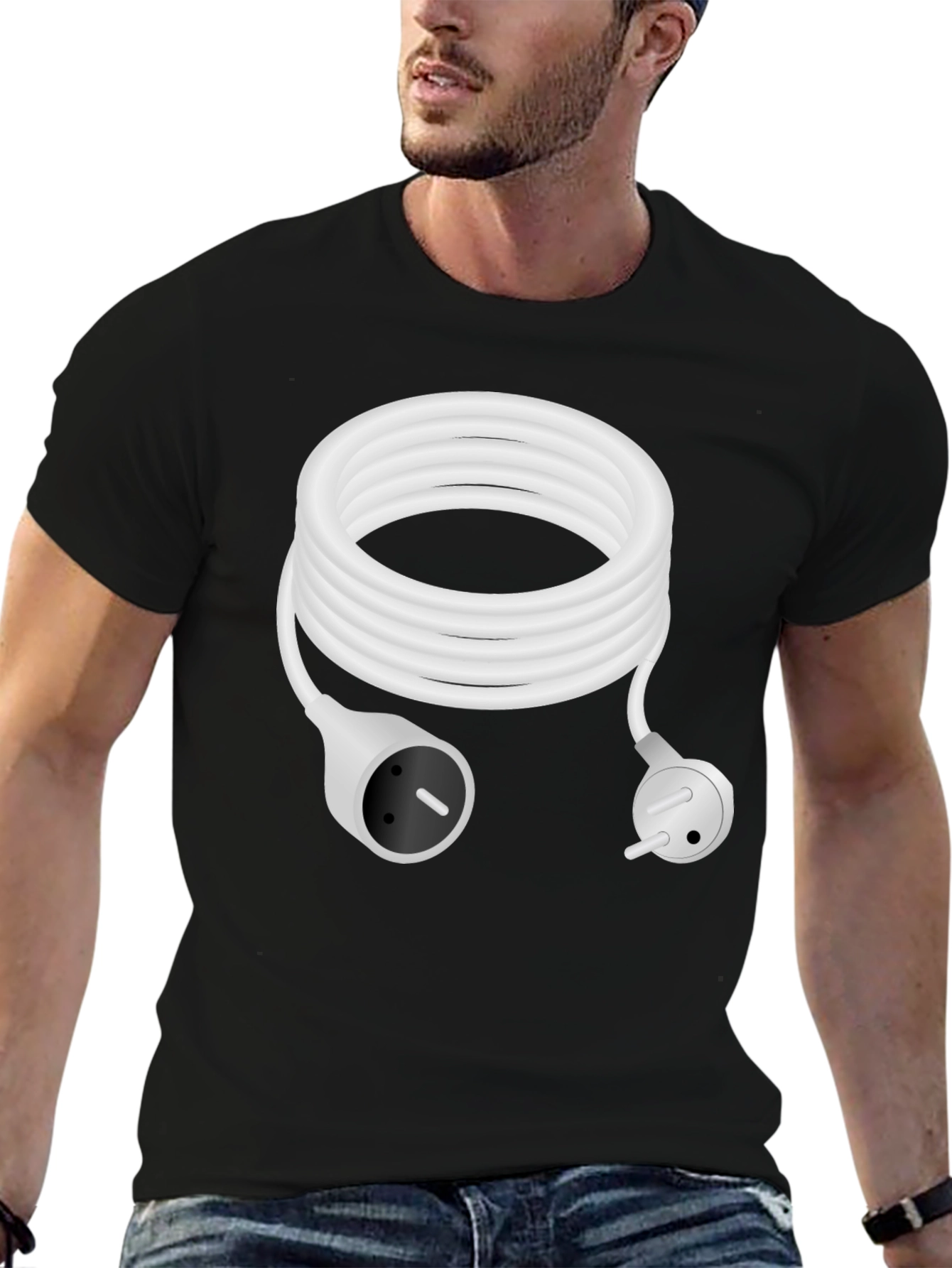 Black Plugged In Tee - White Cord Power T-Shirt view 6