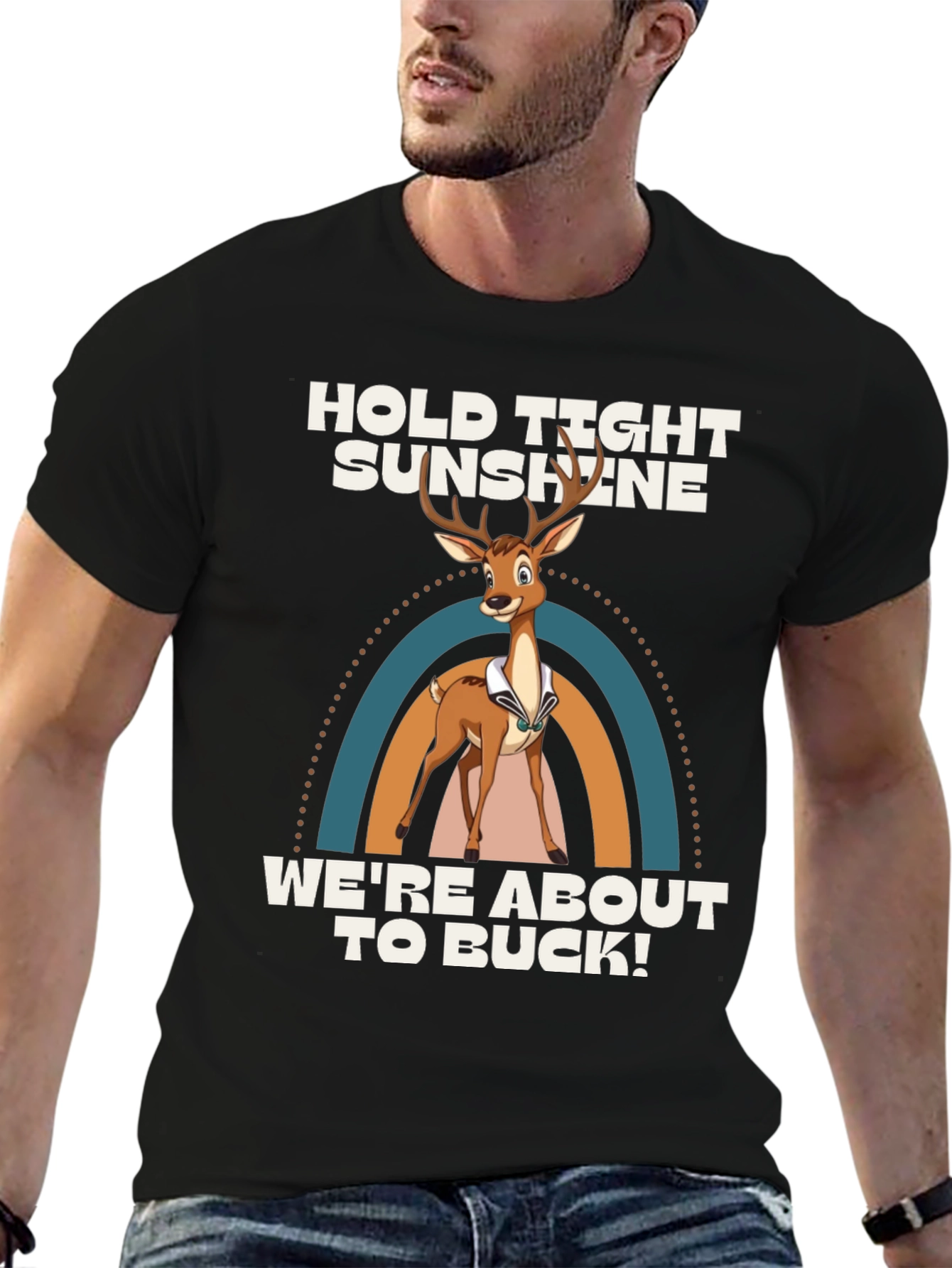 Black Hold Tight Sunshine Deer Graphic T-Shirt view 6