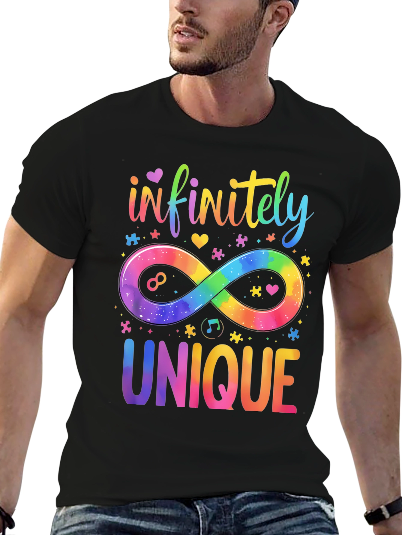Black Infinitely Unique Autism Awareness T-Shirt view 6
