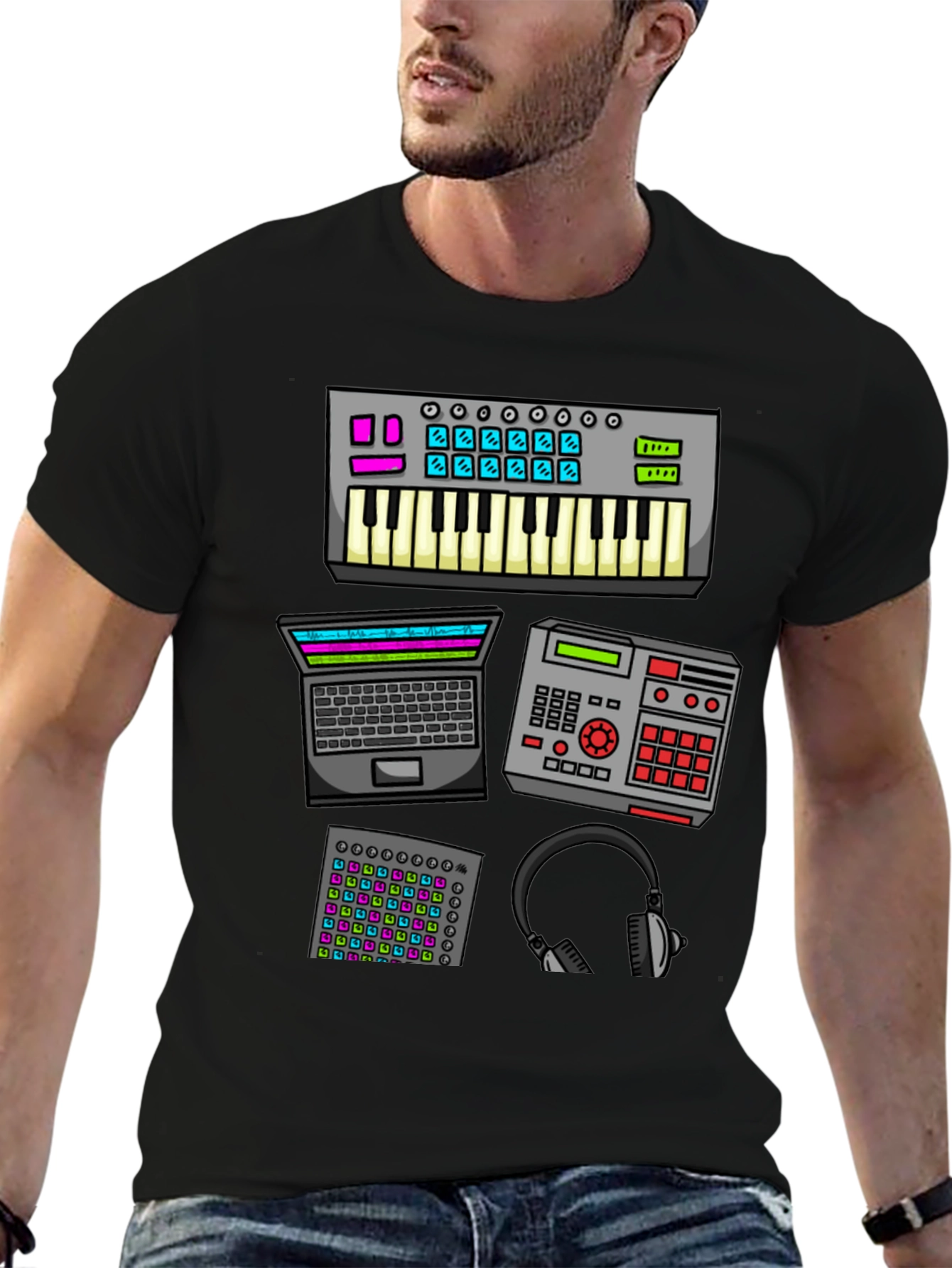 Black Music Producer T-Shirt - Studio Equipment Design view 6