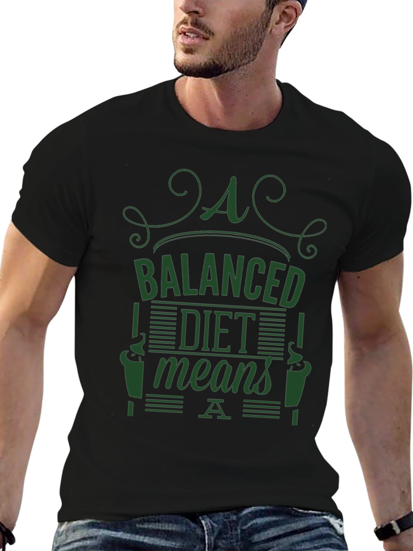 Black Balanced Diet T-Shirt - Dark Green Graphic Tee view 6