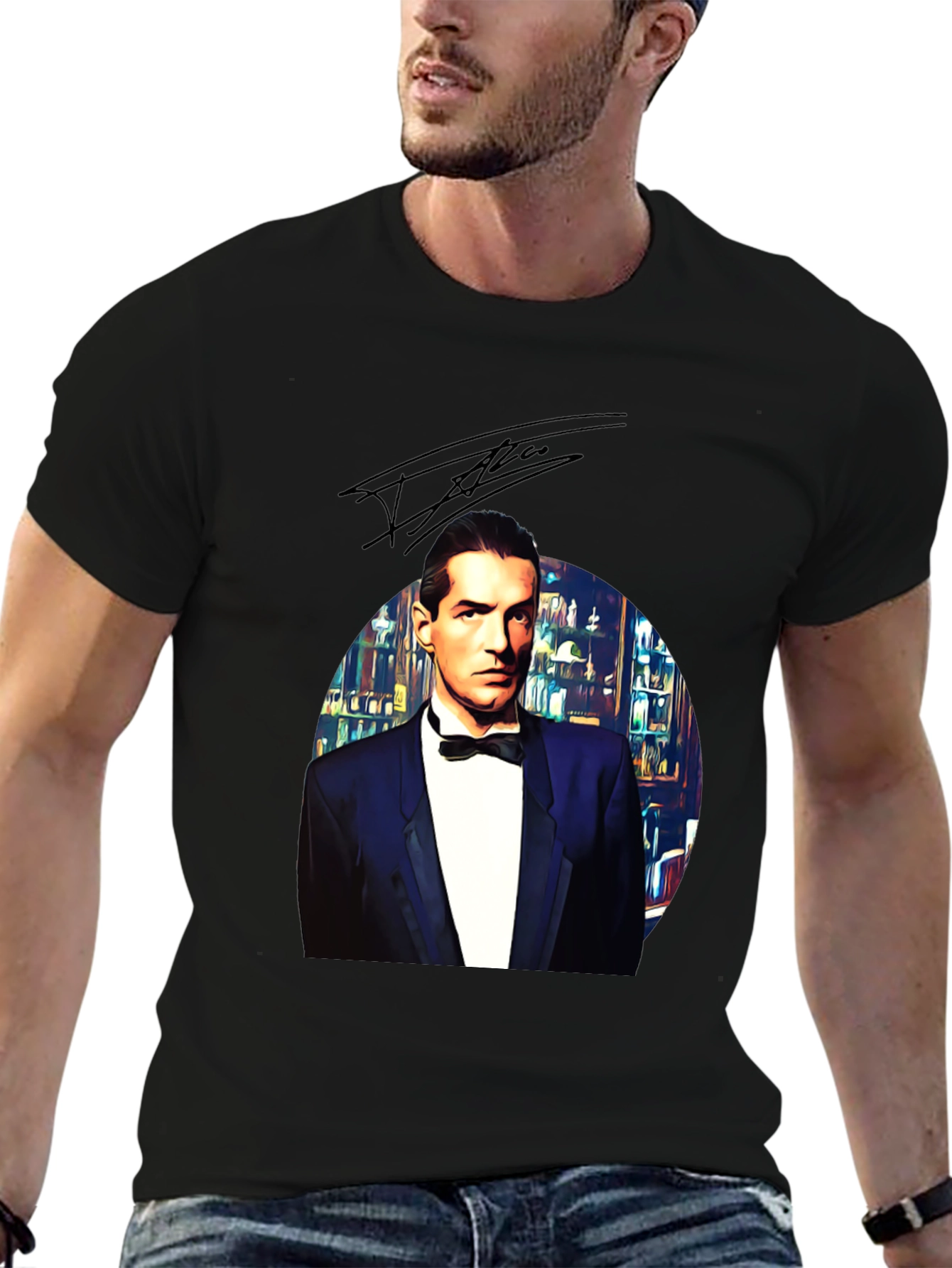 Black Elegant Man in Tuxedo Graphic Tee - Black view 6
