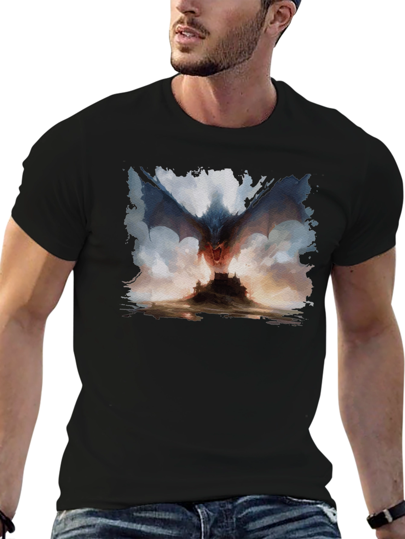 Black Dragon Castle Graphic Tee - Men's Black T-Shirt view 6