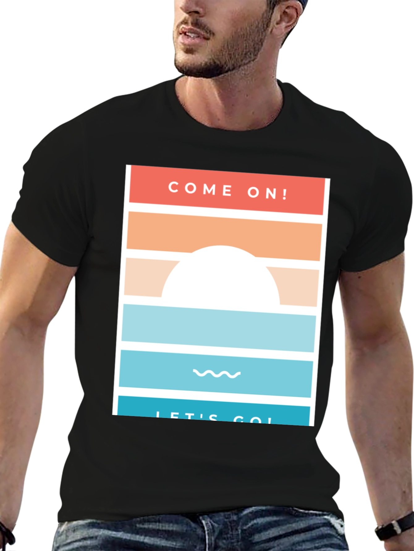 Black Come On! Let's Go! Black Graphic T-Shirt view 6