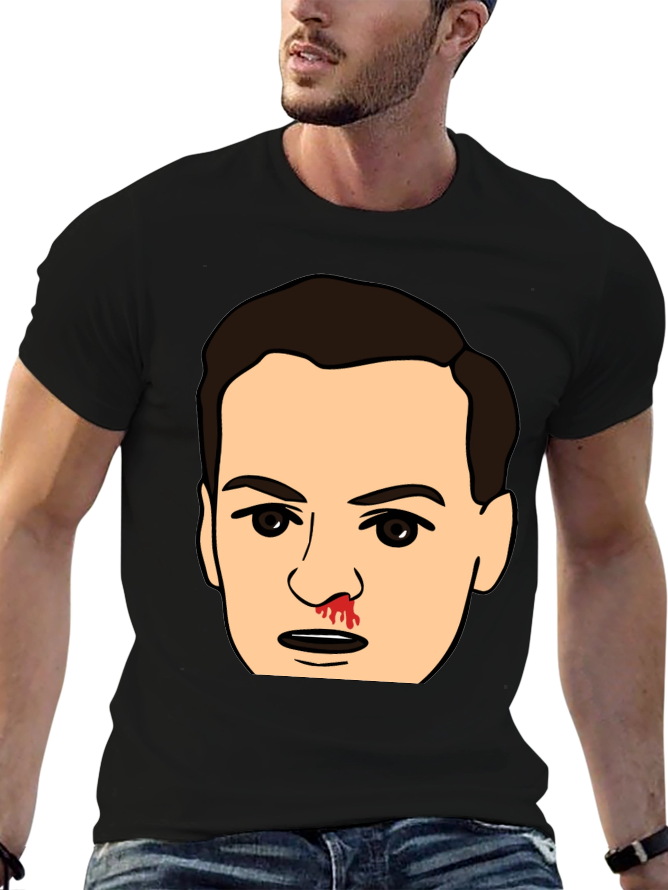 Black Bloody Nose Cartoon Face Black T-Shirt view 6