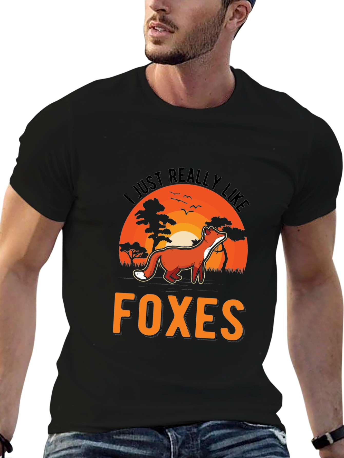 Black Fox Lover T-Shirt: I Just Really Like Foxes view 6