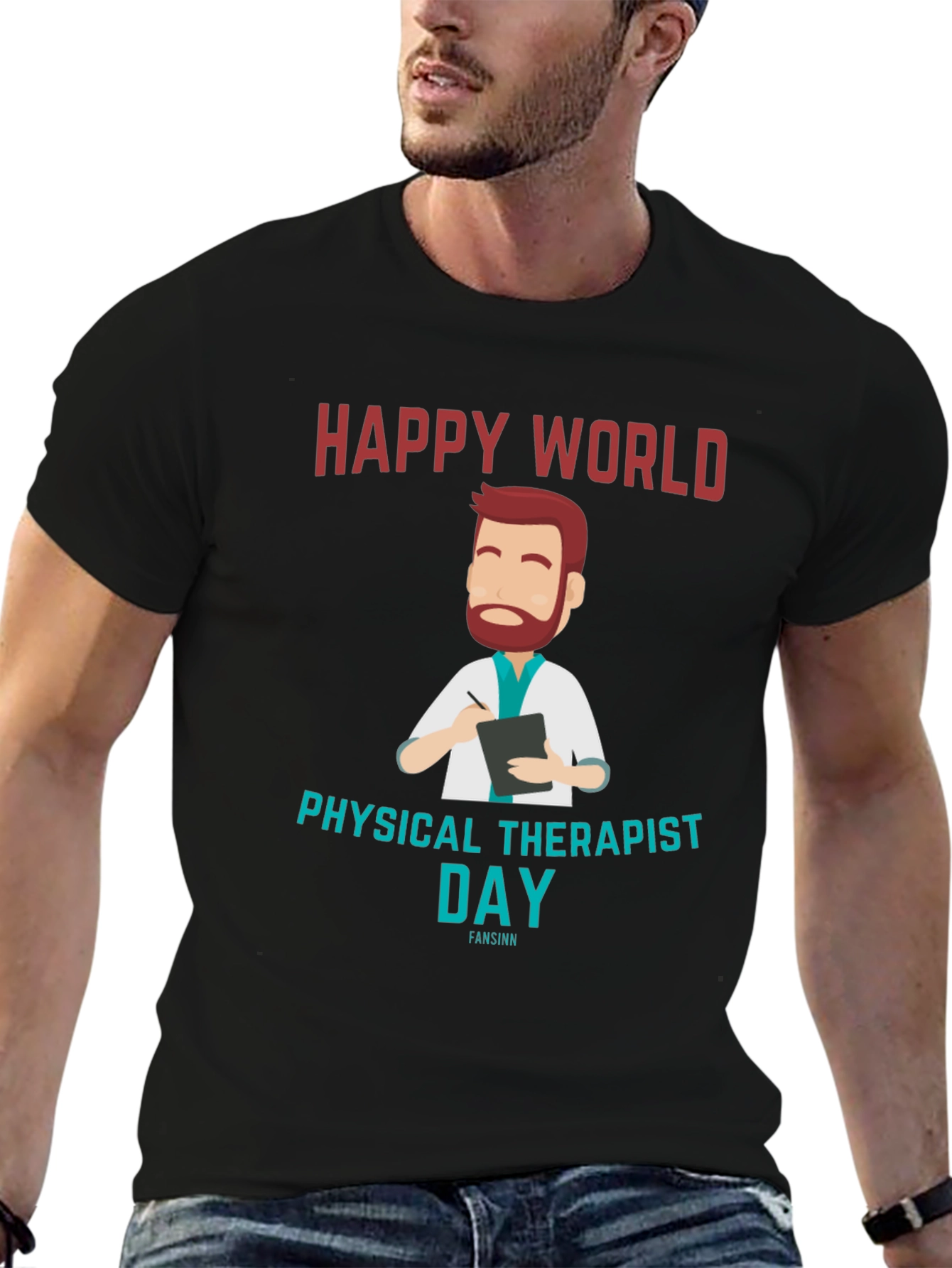 Black Happy World Physical Therapist Day Black T-Shirt view 6