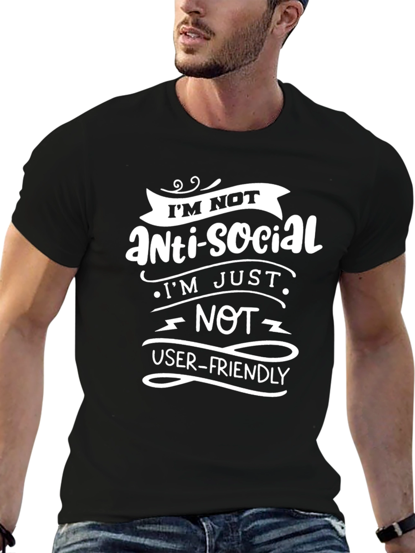 Black Funny Anti-Social Graphic Tee view 6