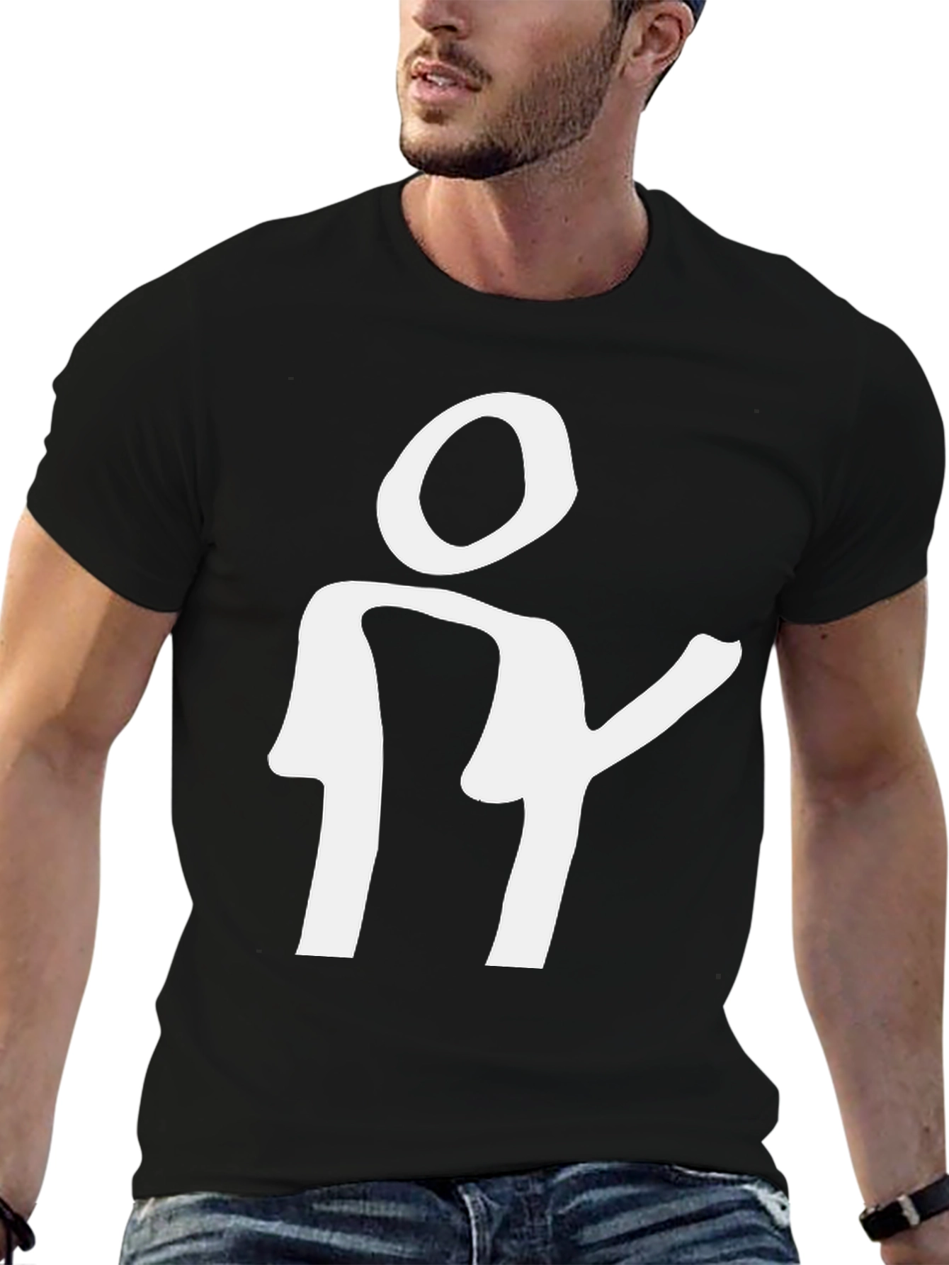 Black Funny Stick Figure Tee - Black Graphic T-Shirt view 6