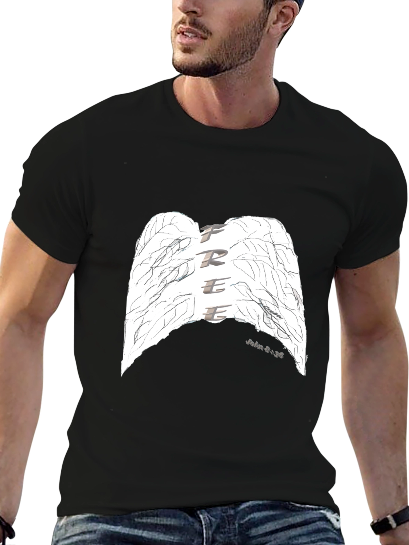 Black Free Wings Graphic T-Shirt - Black view 6