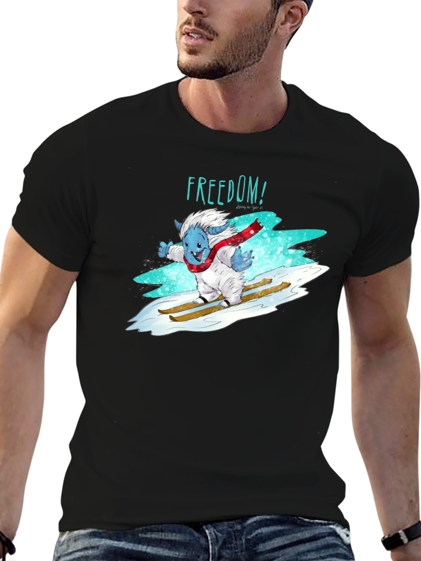 Black Freedom Skiing Yeti Graphic T-Shirt - Black view 6