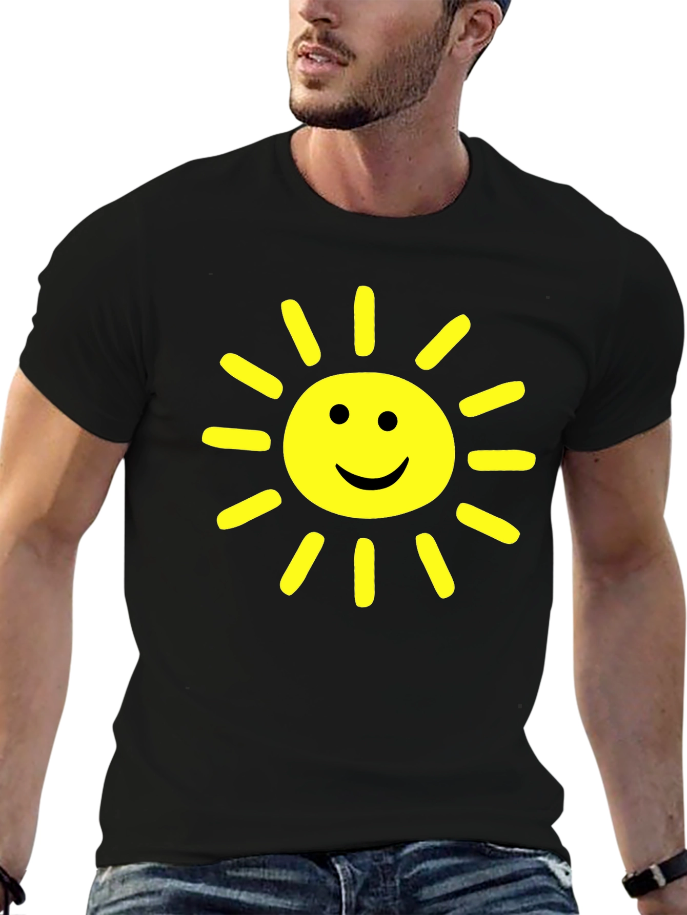 Black Happy Sunshine Graphic Tee - Cheerful Black T-Shirt view 6