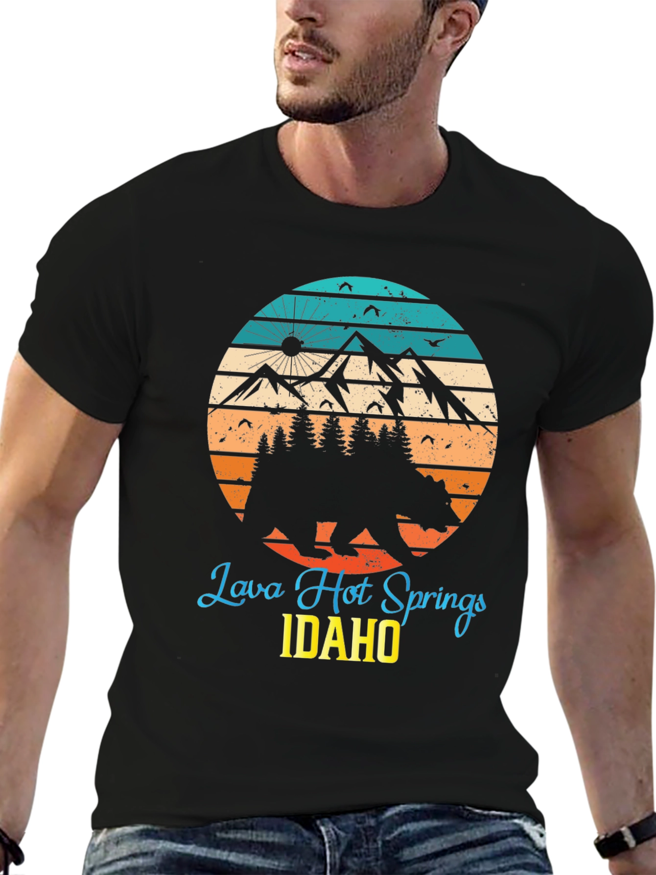Black Lava Hot Springs Idaho Bear T-Shirt view 6