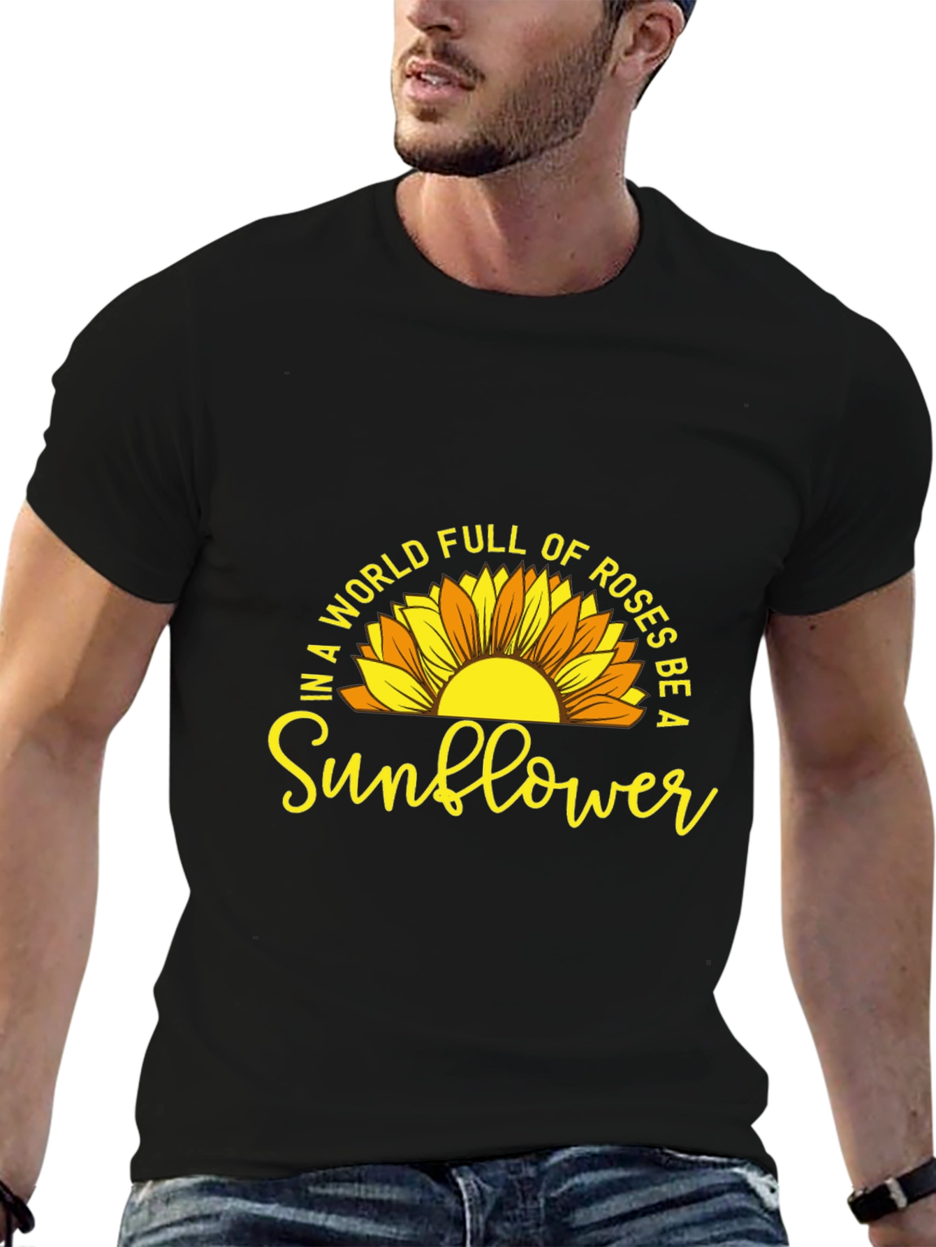 Black Be a Sunflower Graphic T-Shirt - Positive Vibes view 6