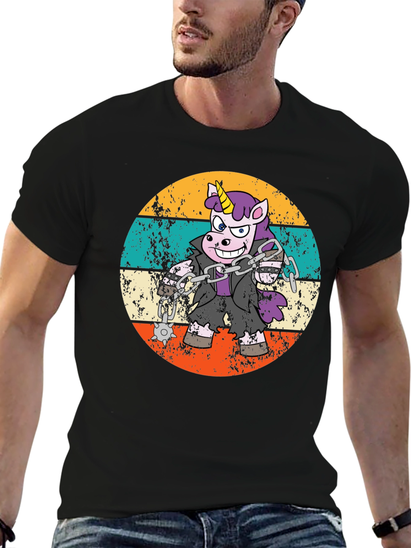 Black Retro Zombie Unicorn T-Shirt view 6