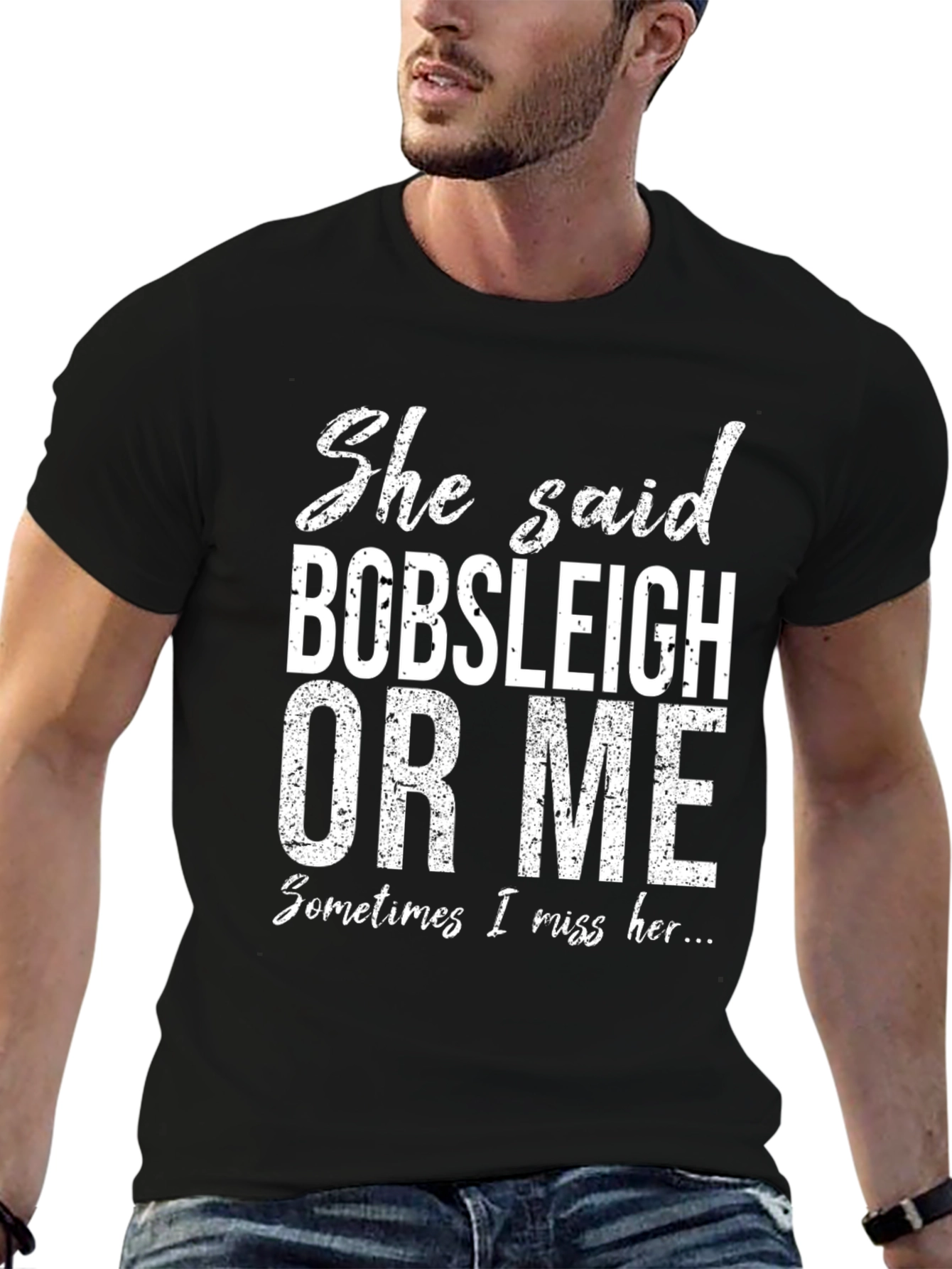Black Bobsleigh or Me Funny Graphic Tee view 6