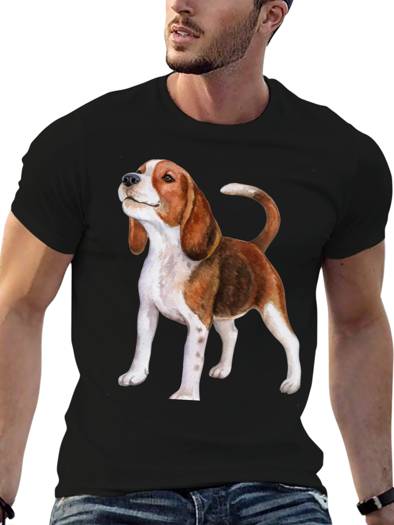 Black Beagle Dog Graphic Print Black T-Shirt view 6