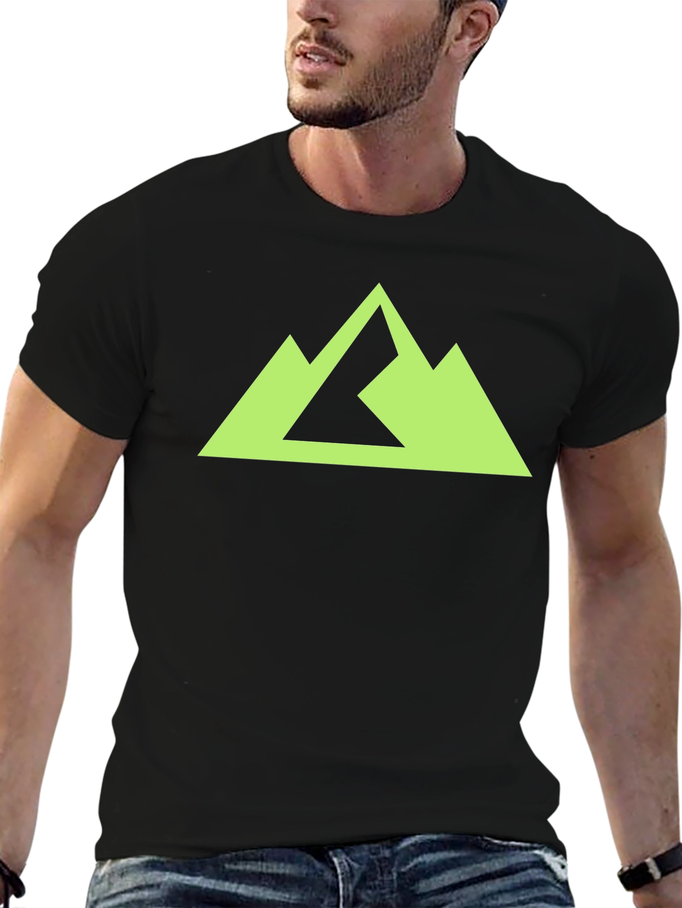 Black Geometric Mountain Peak Graphic Tee - Black view 6