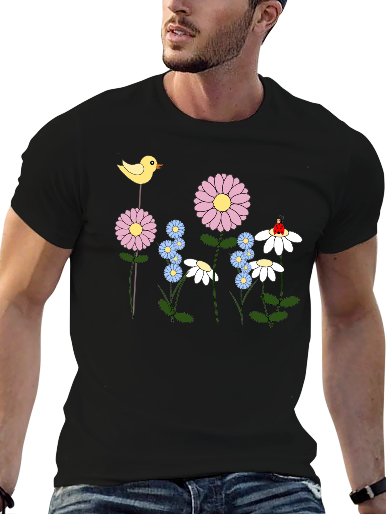 Black Floral Cartoon T-Shirt view 6