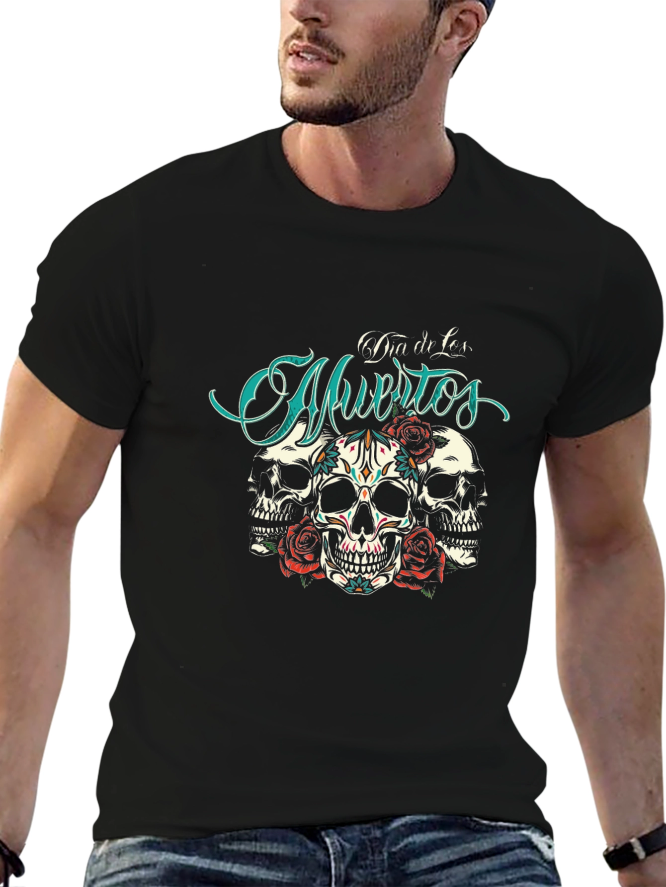 Black Dia de Muertos Skull Rose T-Shirt view 6