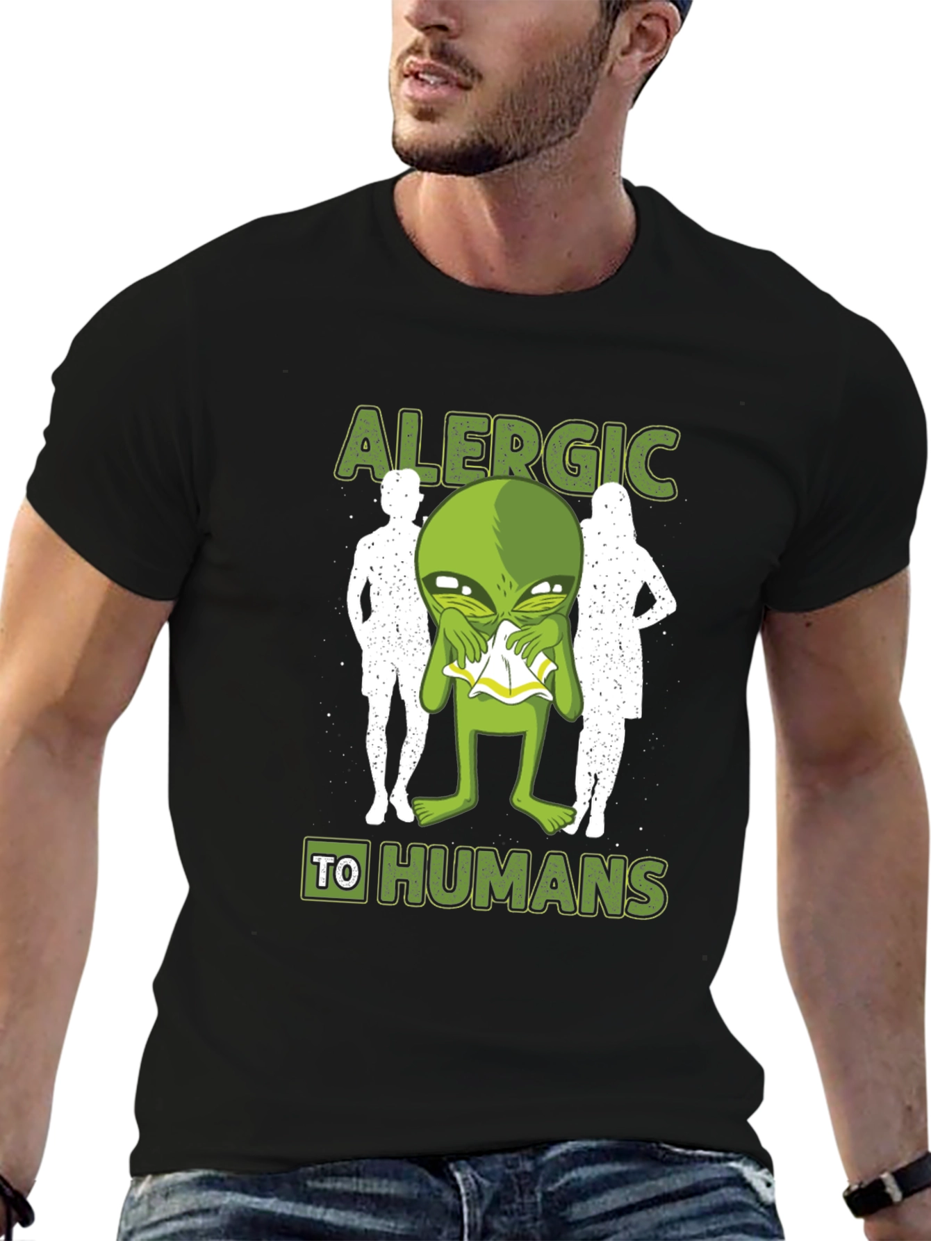 Allergic to Humans Alien Graphic Tee - 6