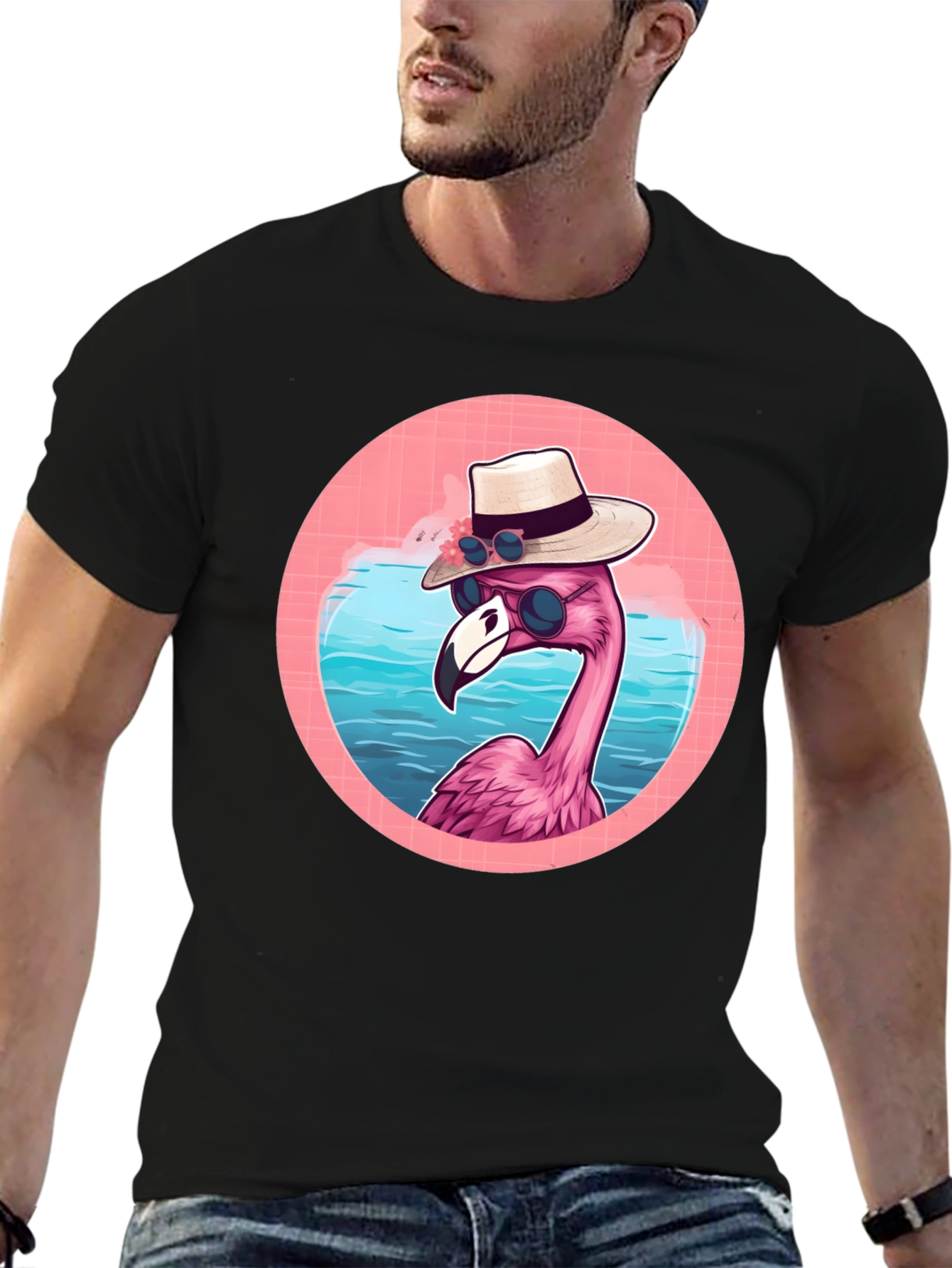 Black Cool Flamingo Graphic Tee view 6