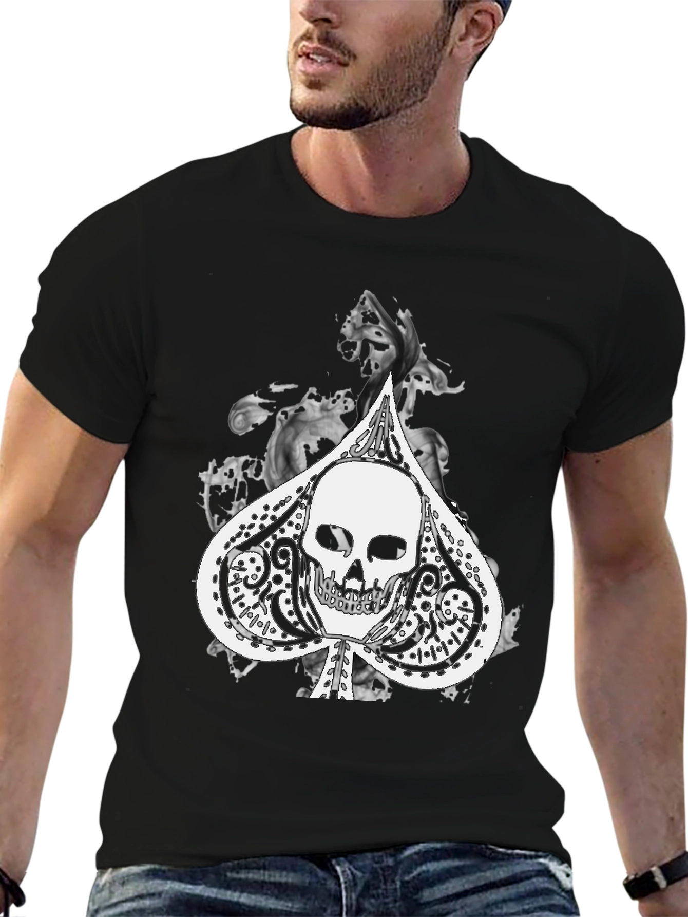 Black Skull Spade Graphic Black Tee view 6