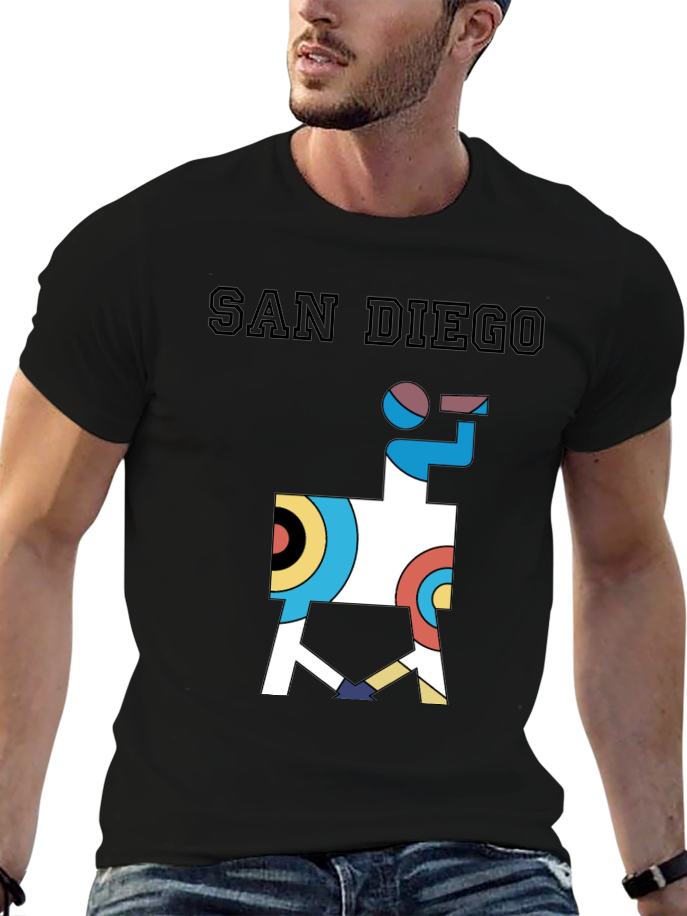 Black San Diego Graphic Tee - Abstract Geometric Llama Shirt view 6