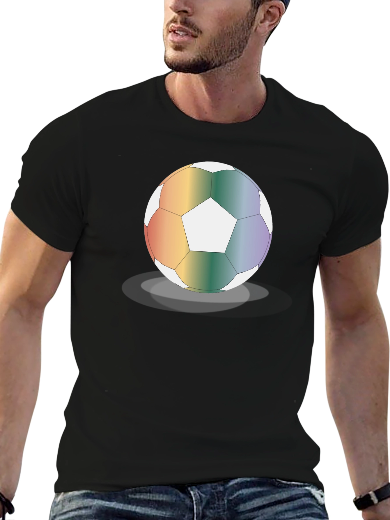 Black Rainbow Soccer Ball Graphic Tee - Stylish & Unique view 6