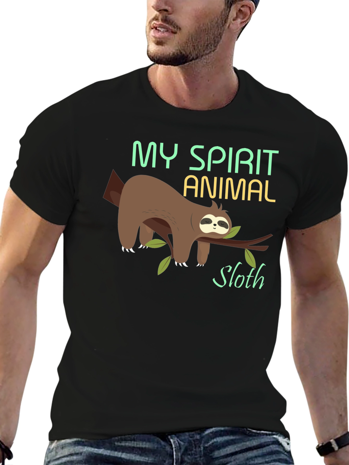 Black My Spirit Animal Sloth T-Shirt - Funny Lazy Tee view 6