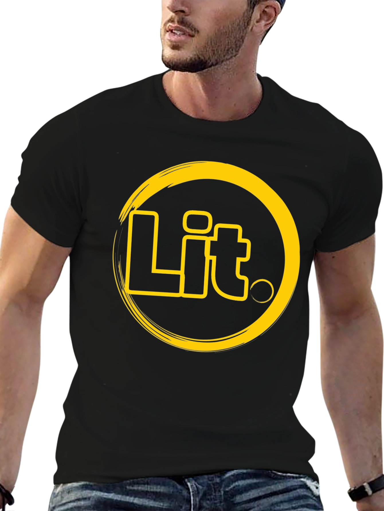 Black Lit T-Shirt - Black Crew Neck Graphic Tee view 6