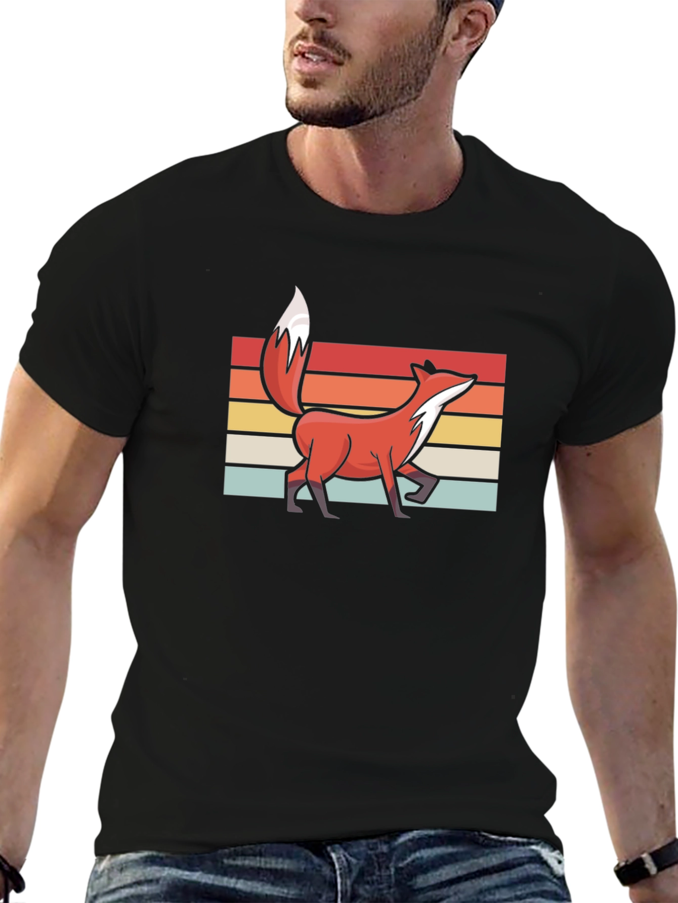 Black Retro Fox Graphic Tee - Stylish Black T-Shirt view 6