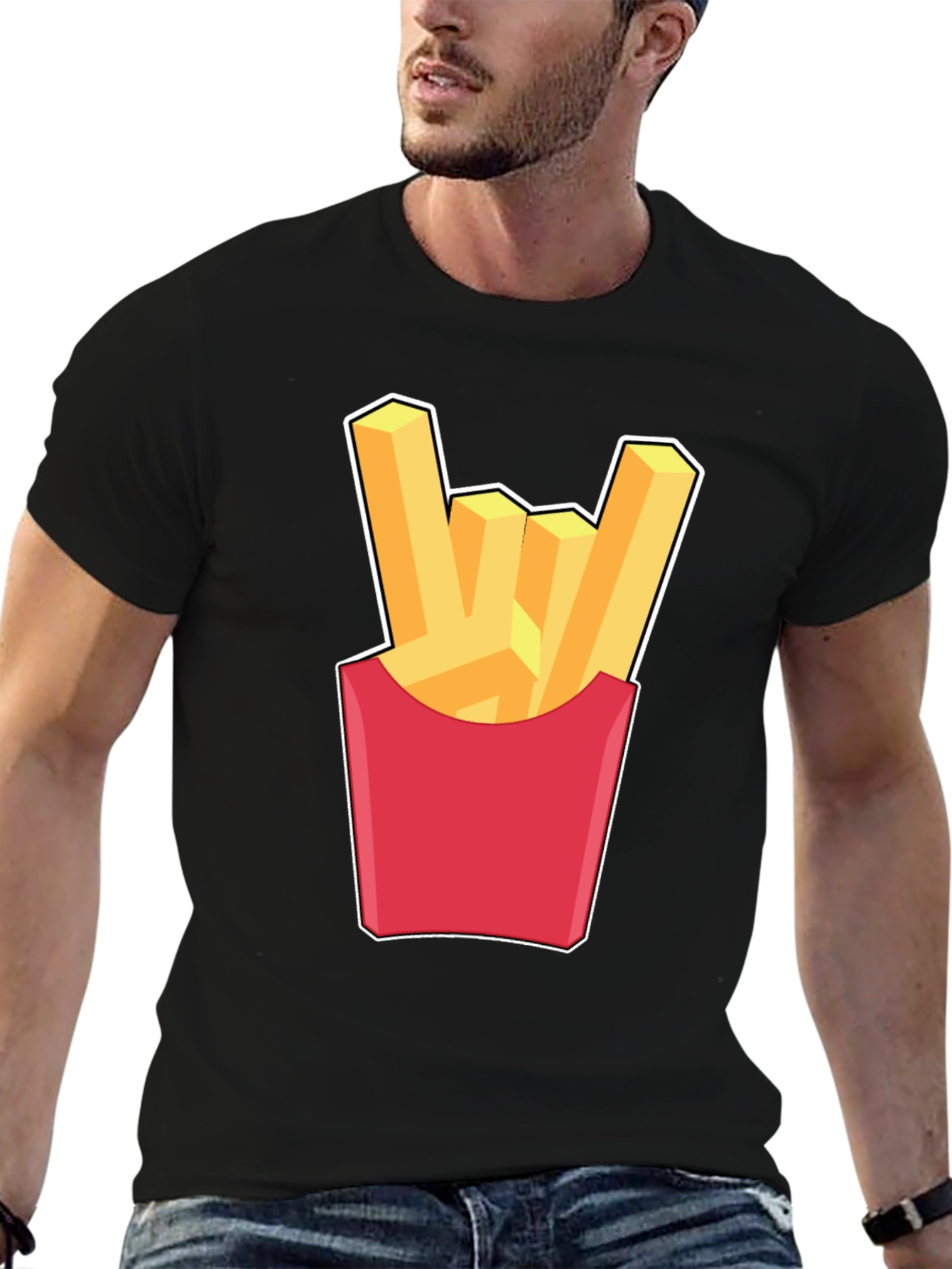 Black French Fries Rock On Graphic T-Shirt - Black view 6