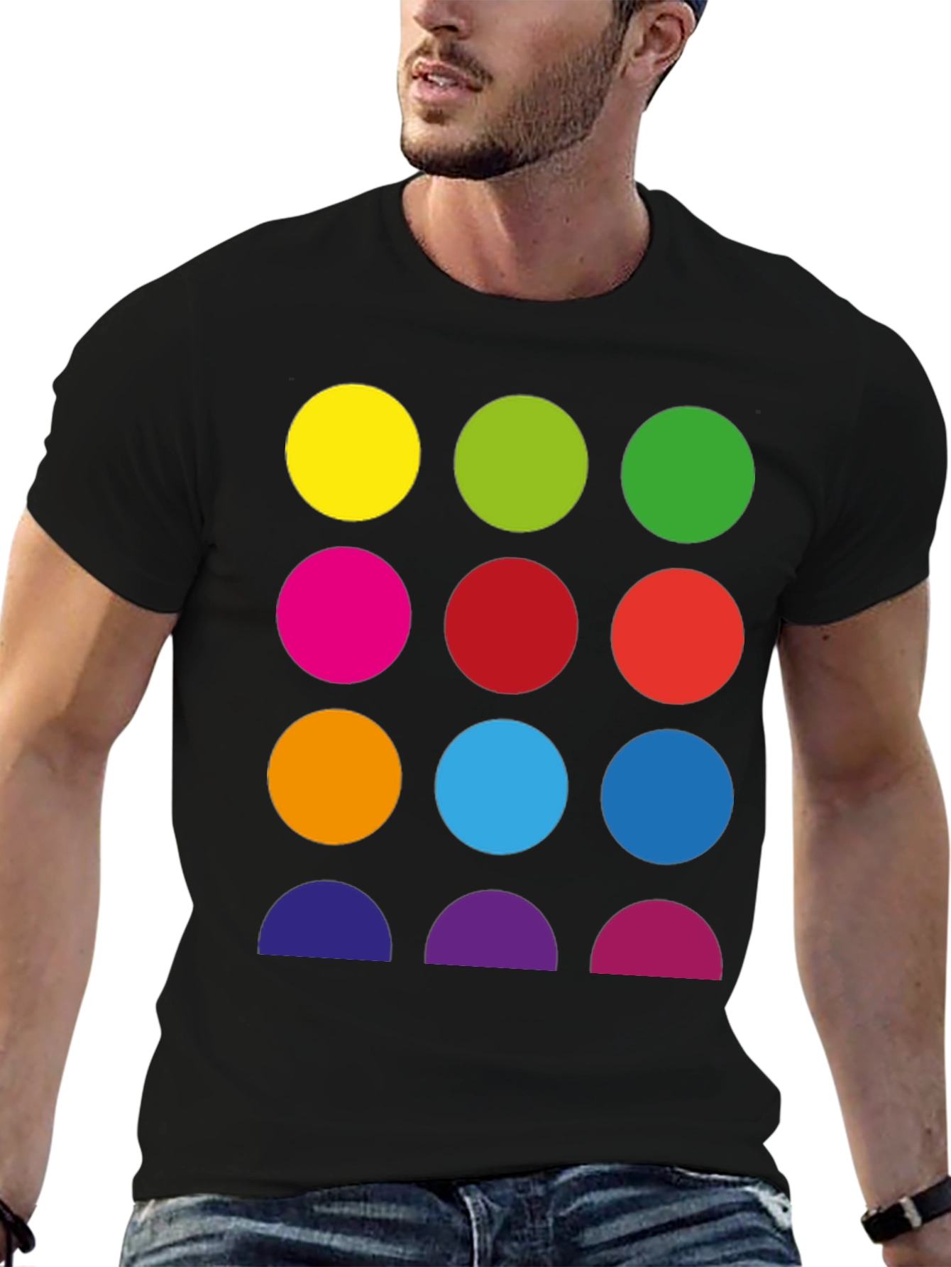 Black Colorful Circles Graphic Black Tee - Modern Art Shirt view 6